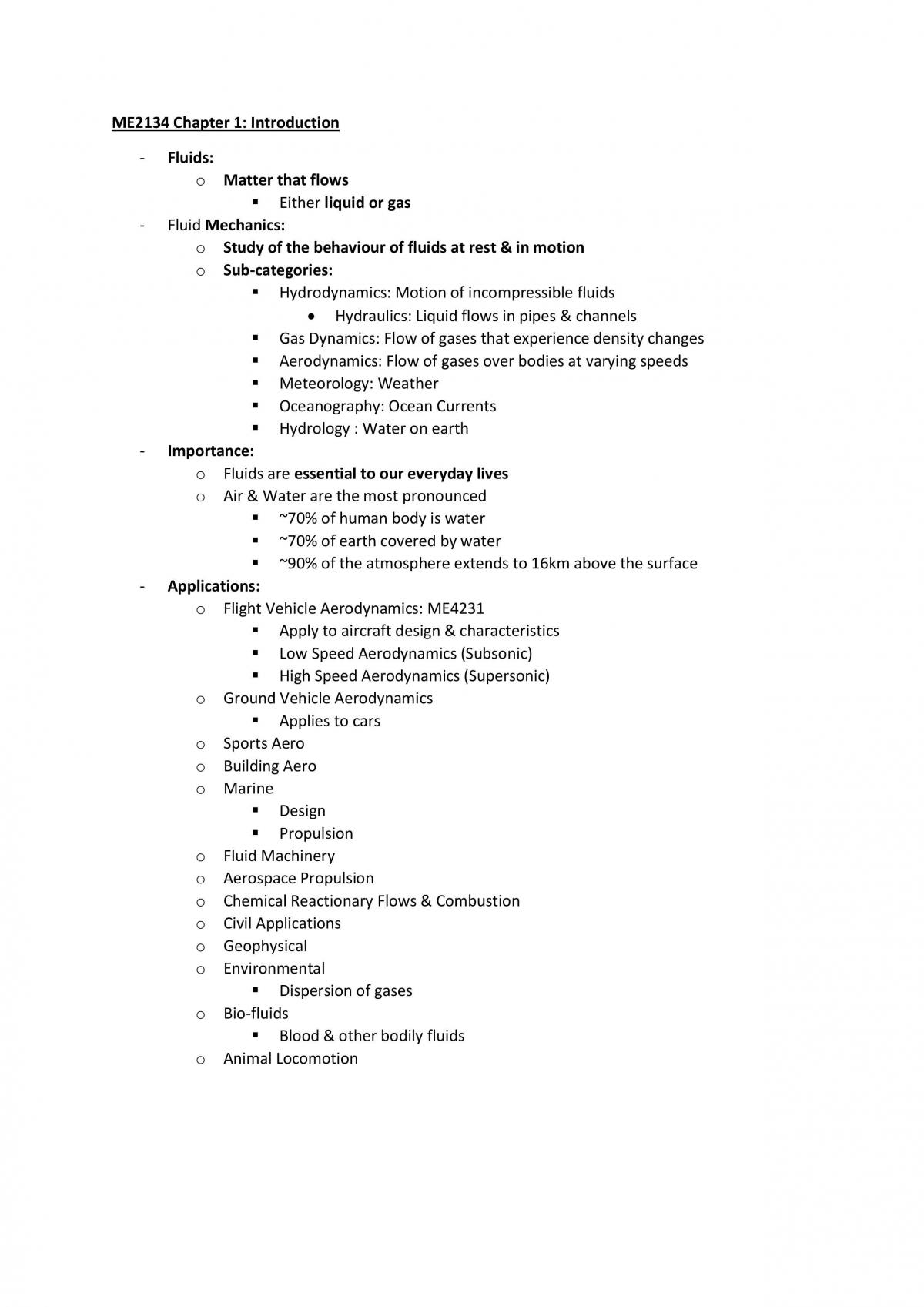 Fluid Mechanics I summary notes - Page 1