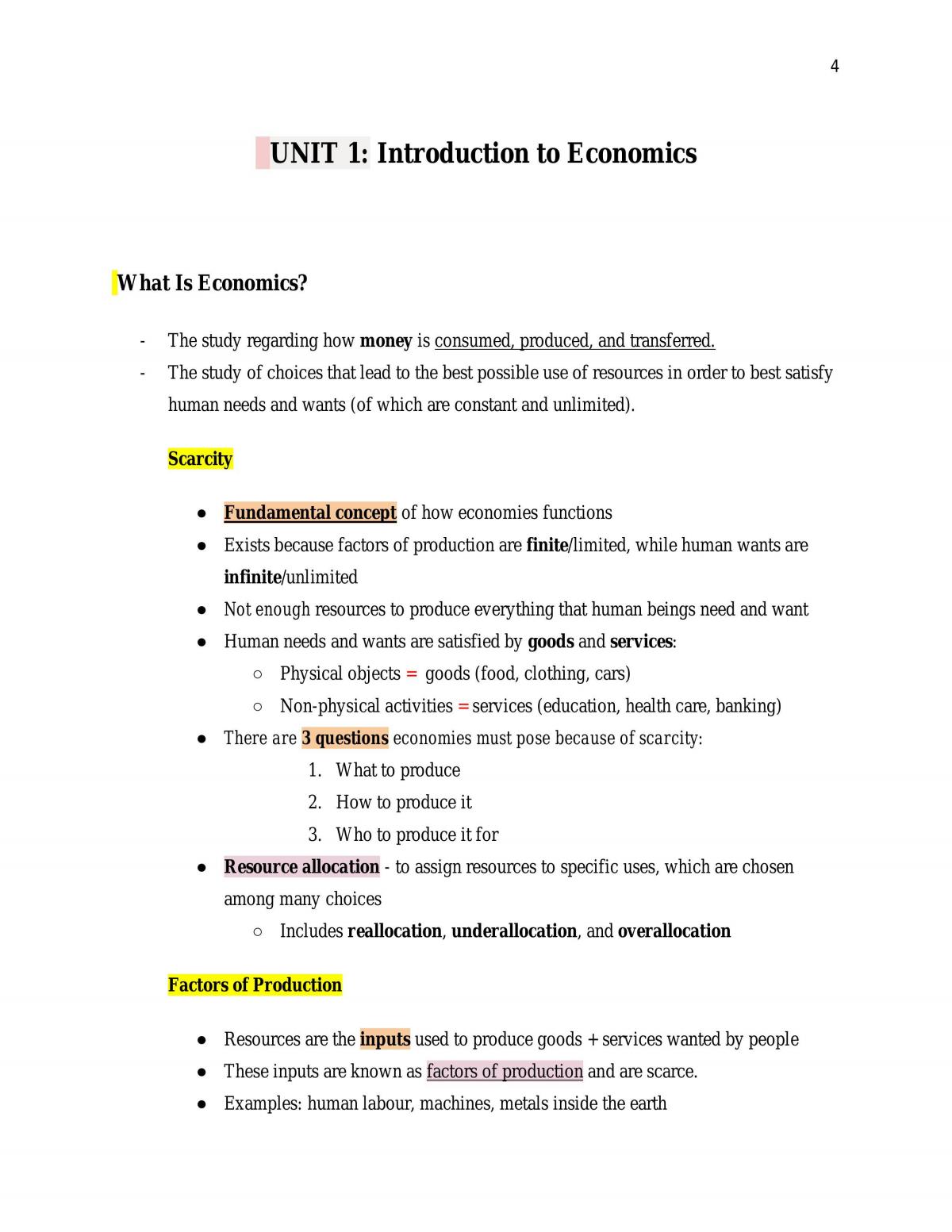 Economics 120 Notes  - Page 1