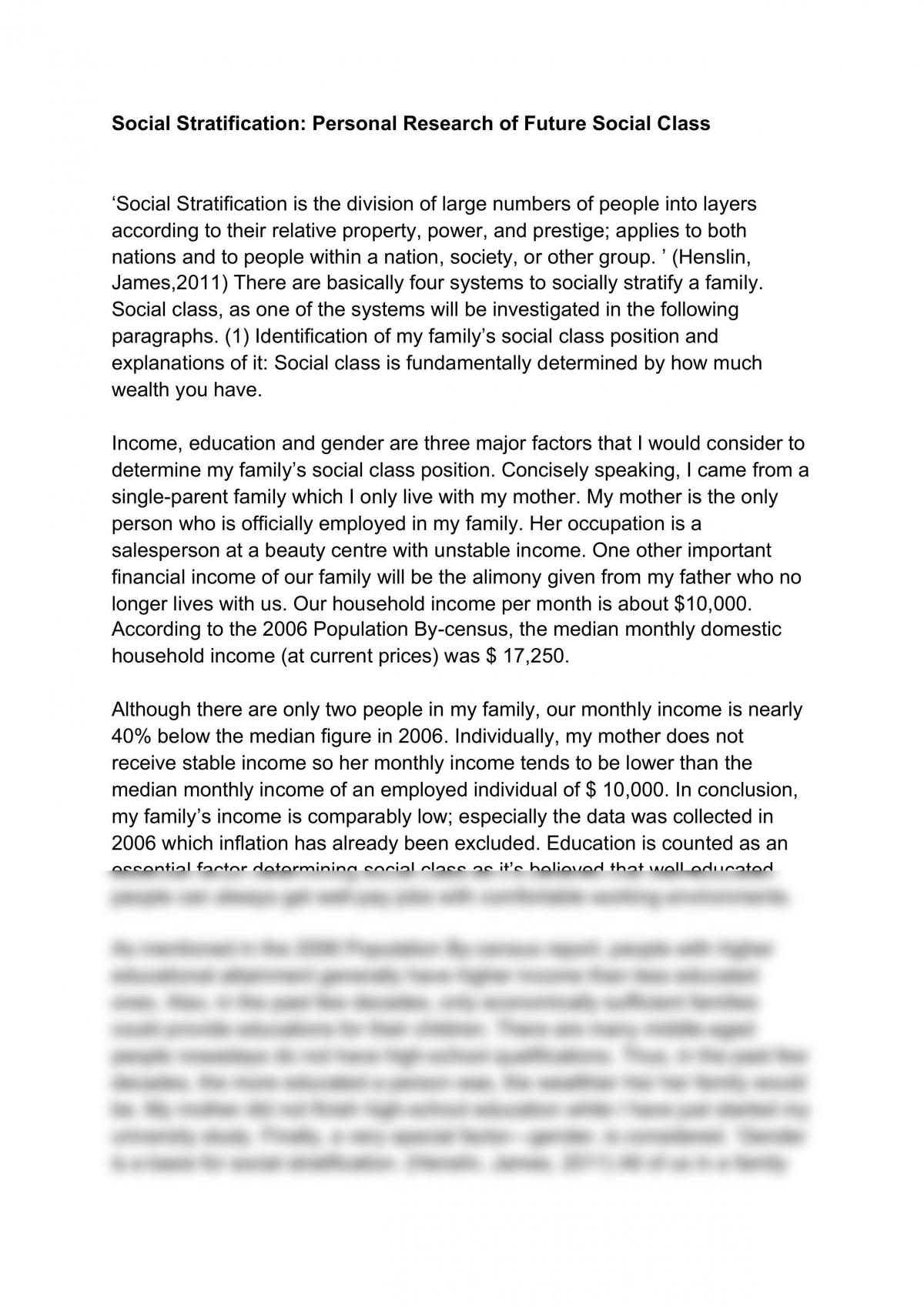 Social Stratification: Personal Research of Future Social Class - Page 1