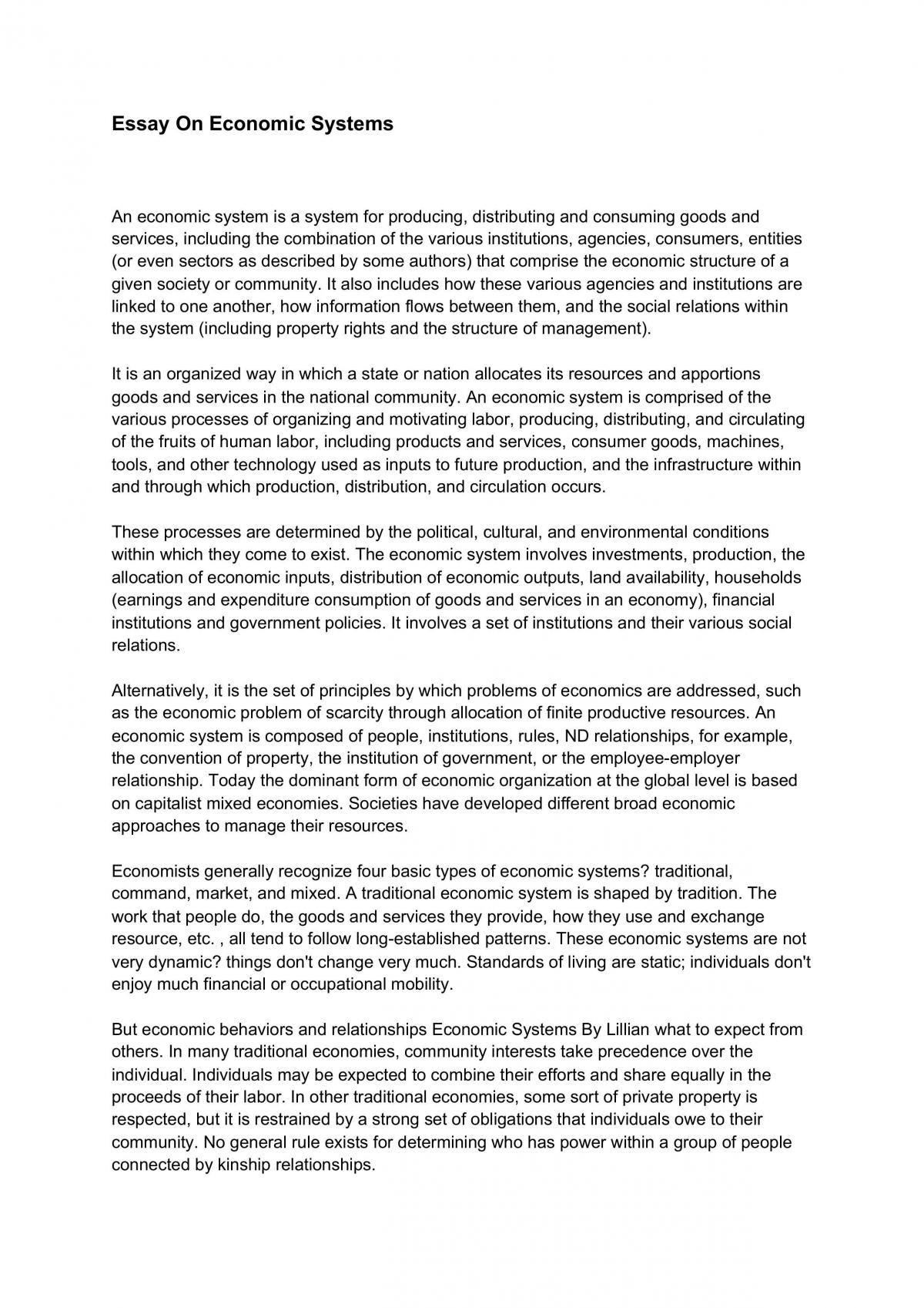 Essay On Economic Systems - Page 1