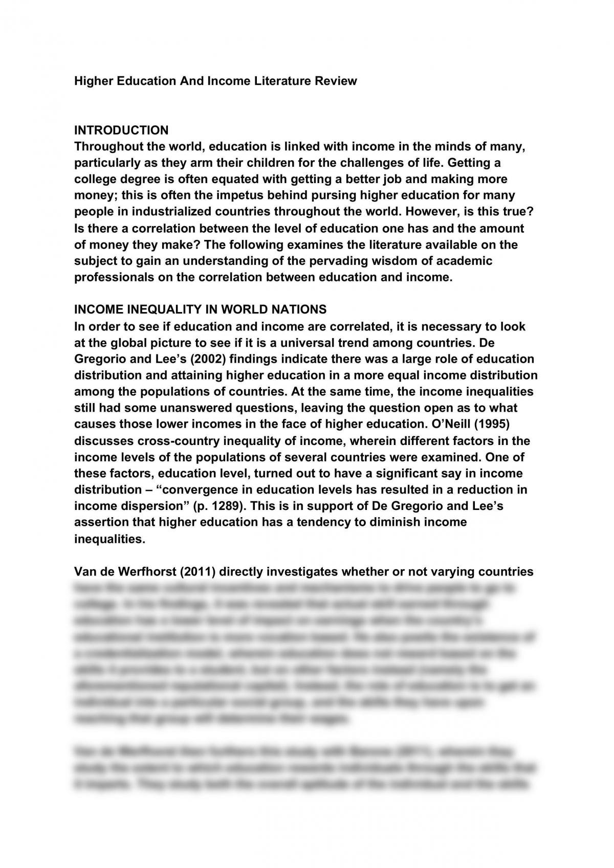 Higher Education And Income Literature Review - Page 1