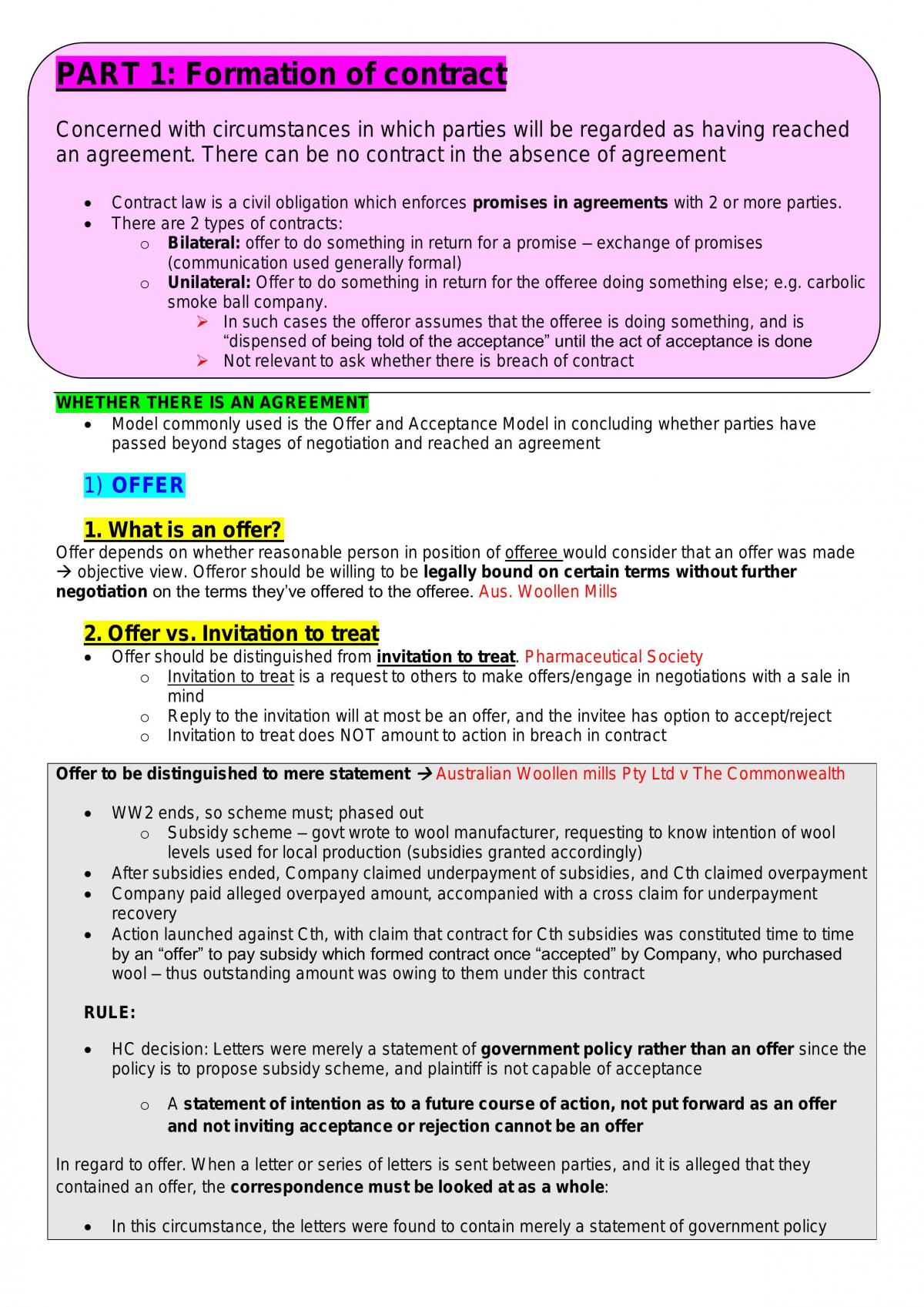 CONTRACTS LAW FULL STUDY NOTES - Page 1