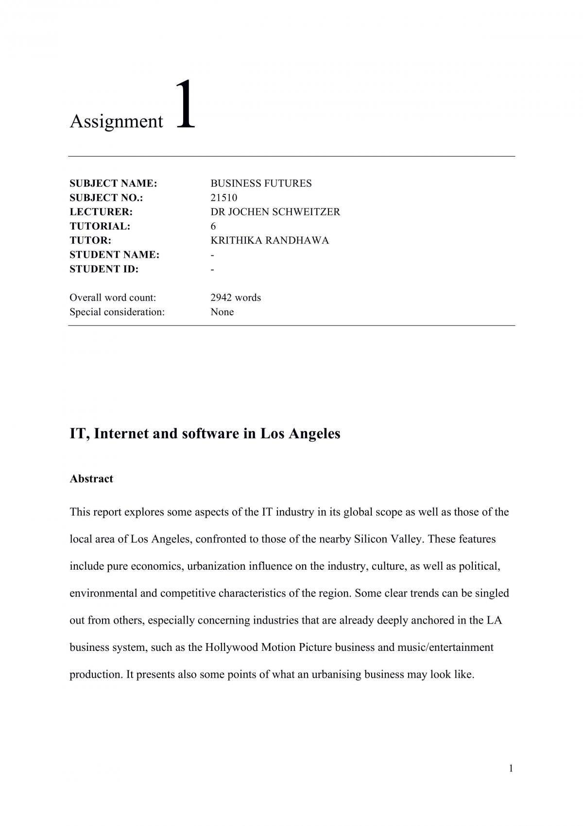 business futures assignment one - Page 1