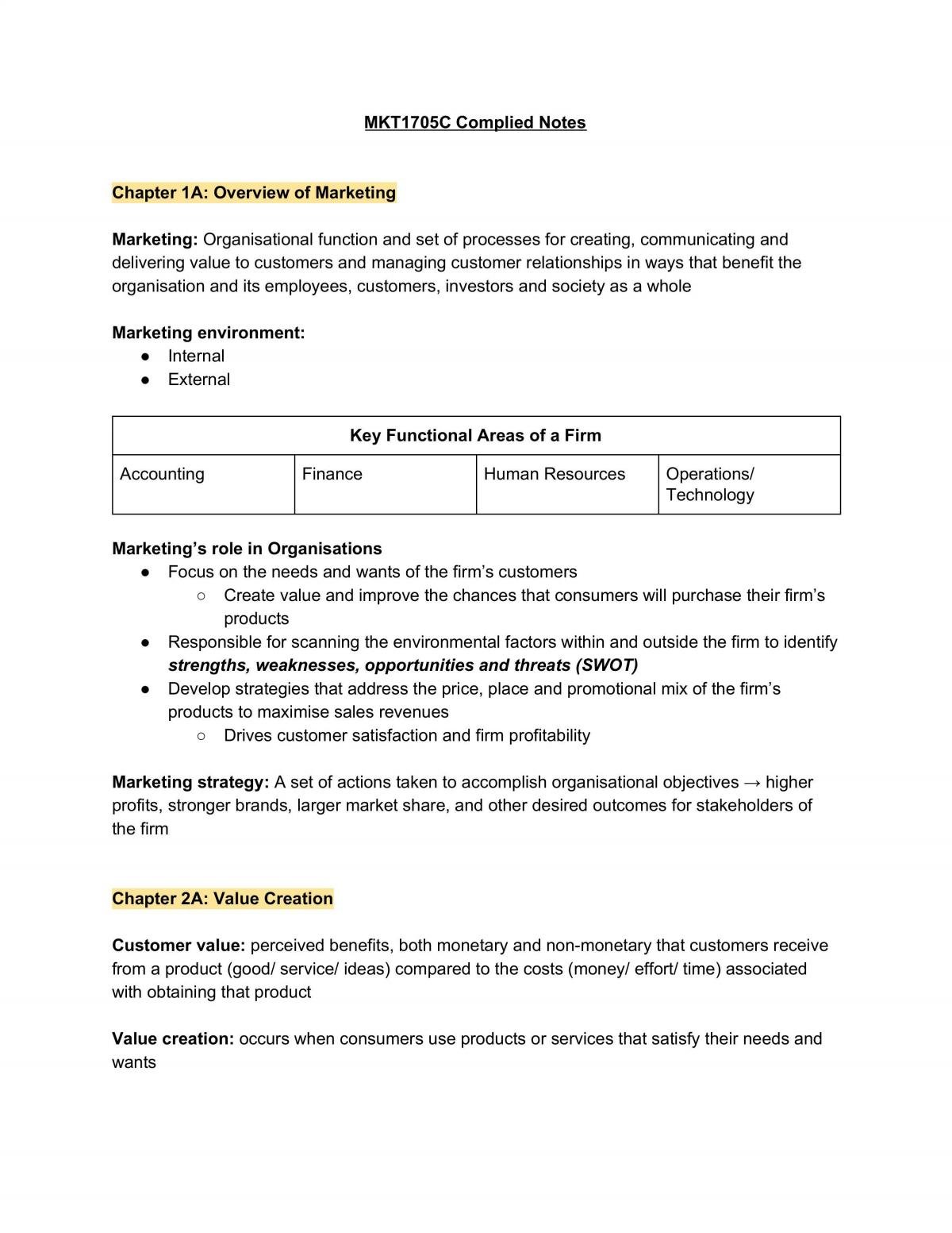 MKT1705 - Principles of Marketing complete notes - Page 1