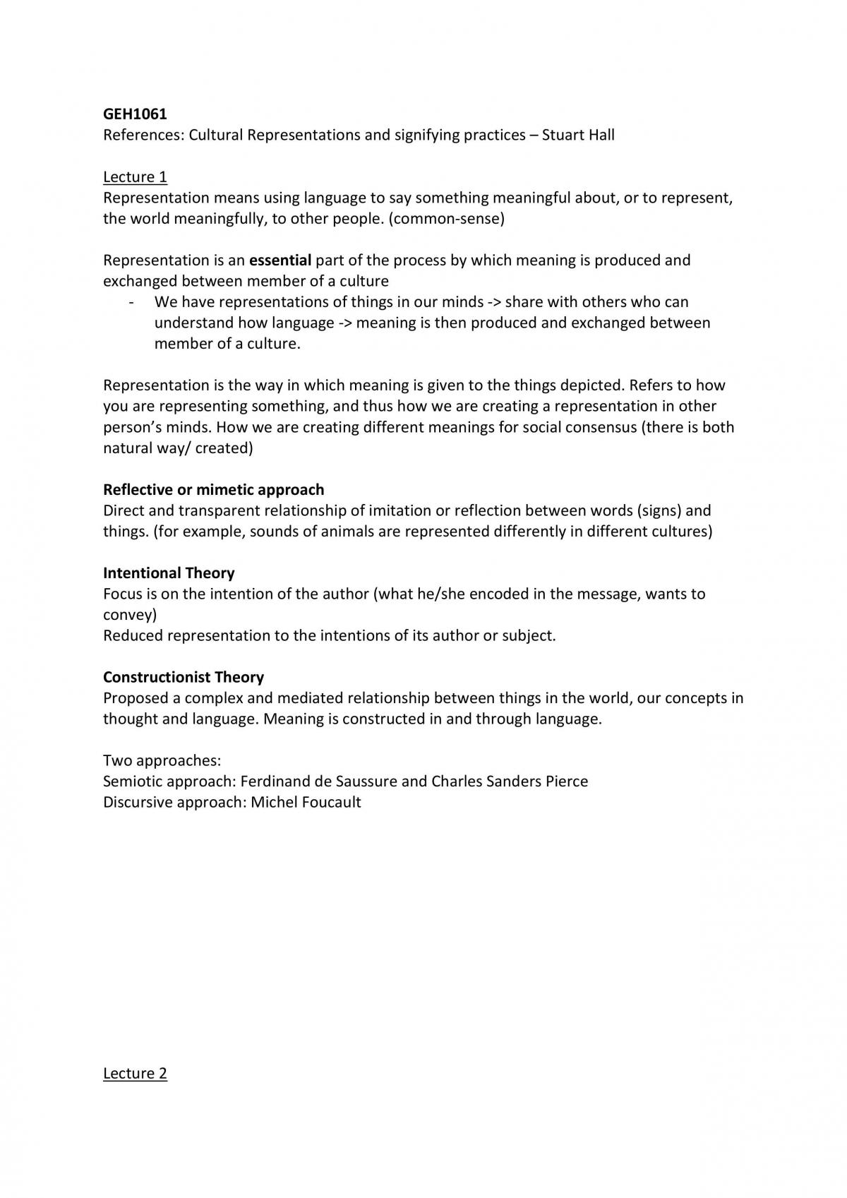Representation and Media Summary Notes - Page 1