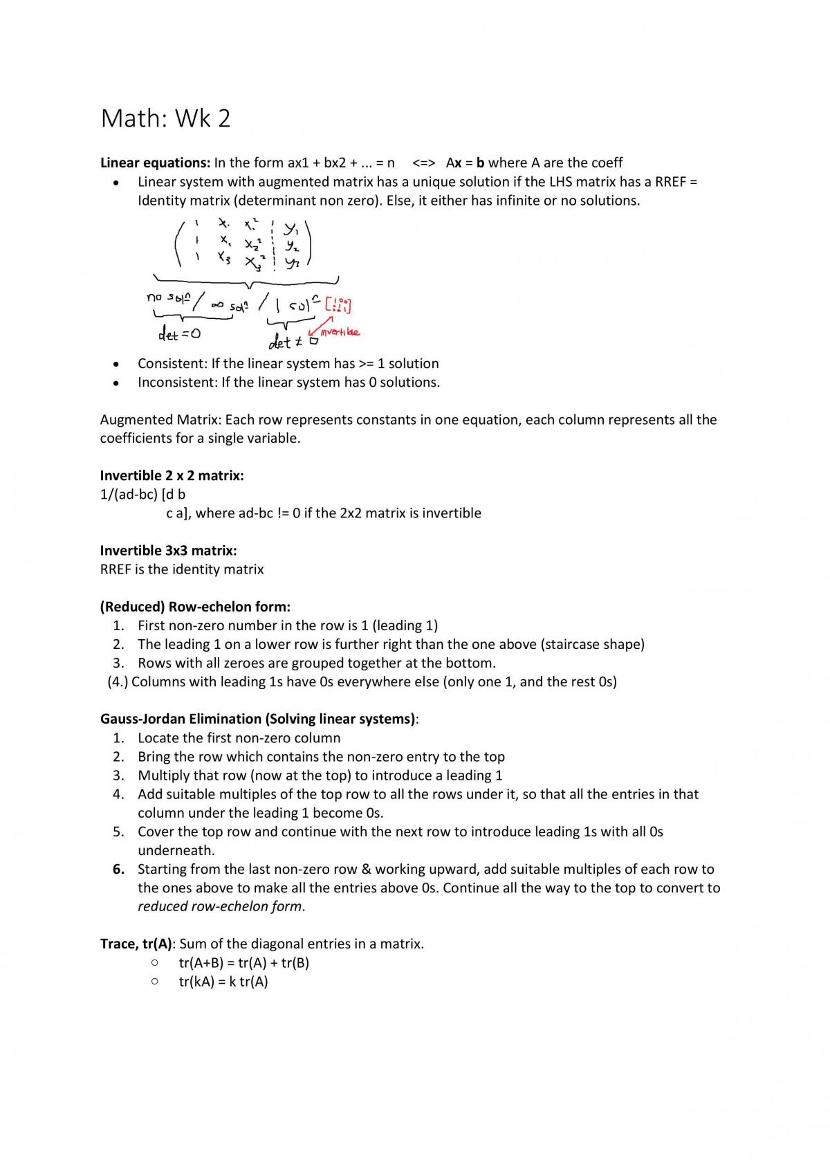 RE1011/CY1601 Mathematics I Full Study Notes - Page 1
