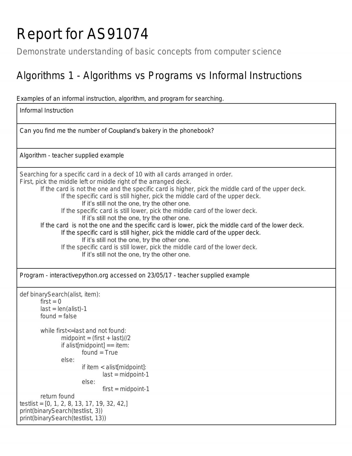 Algorithms Report for Level 1 Digital Technologies AS91074 - Page 1