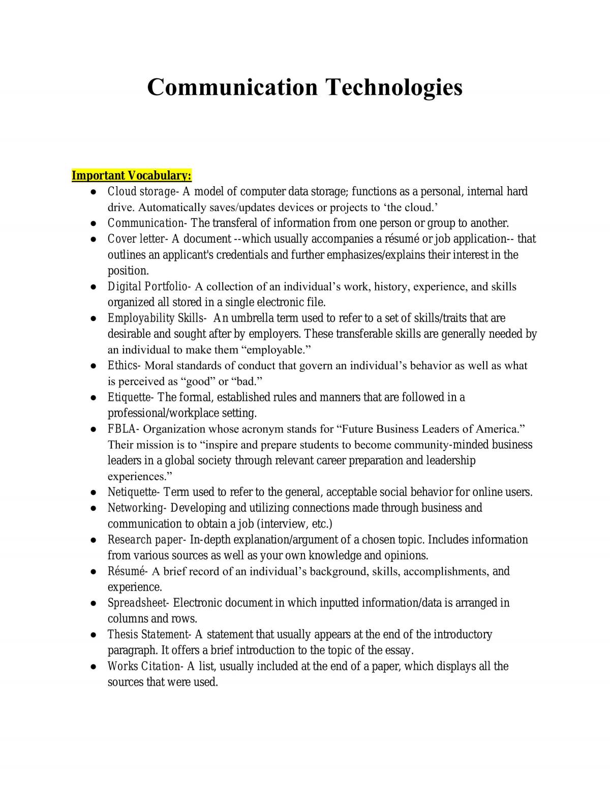 Communication Technologies grade 12 notes - Page 1