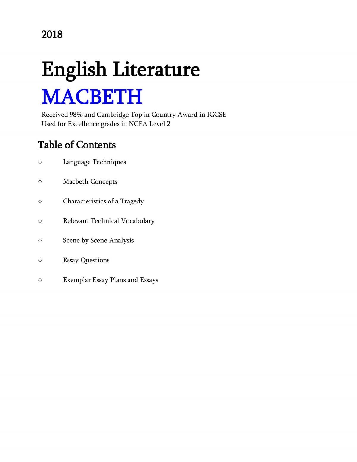 Macbeth NCEA Level 2 Written Text Full study notes - Page 1