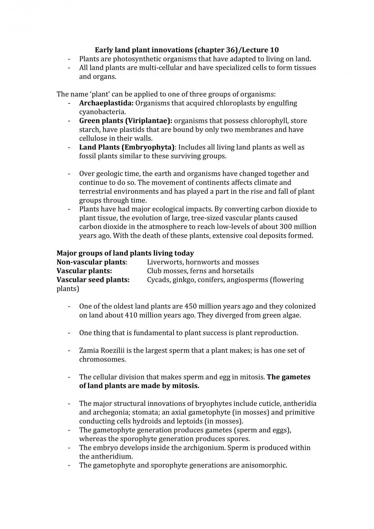 Plant section of BIOL1002 study notes - Page 1