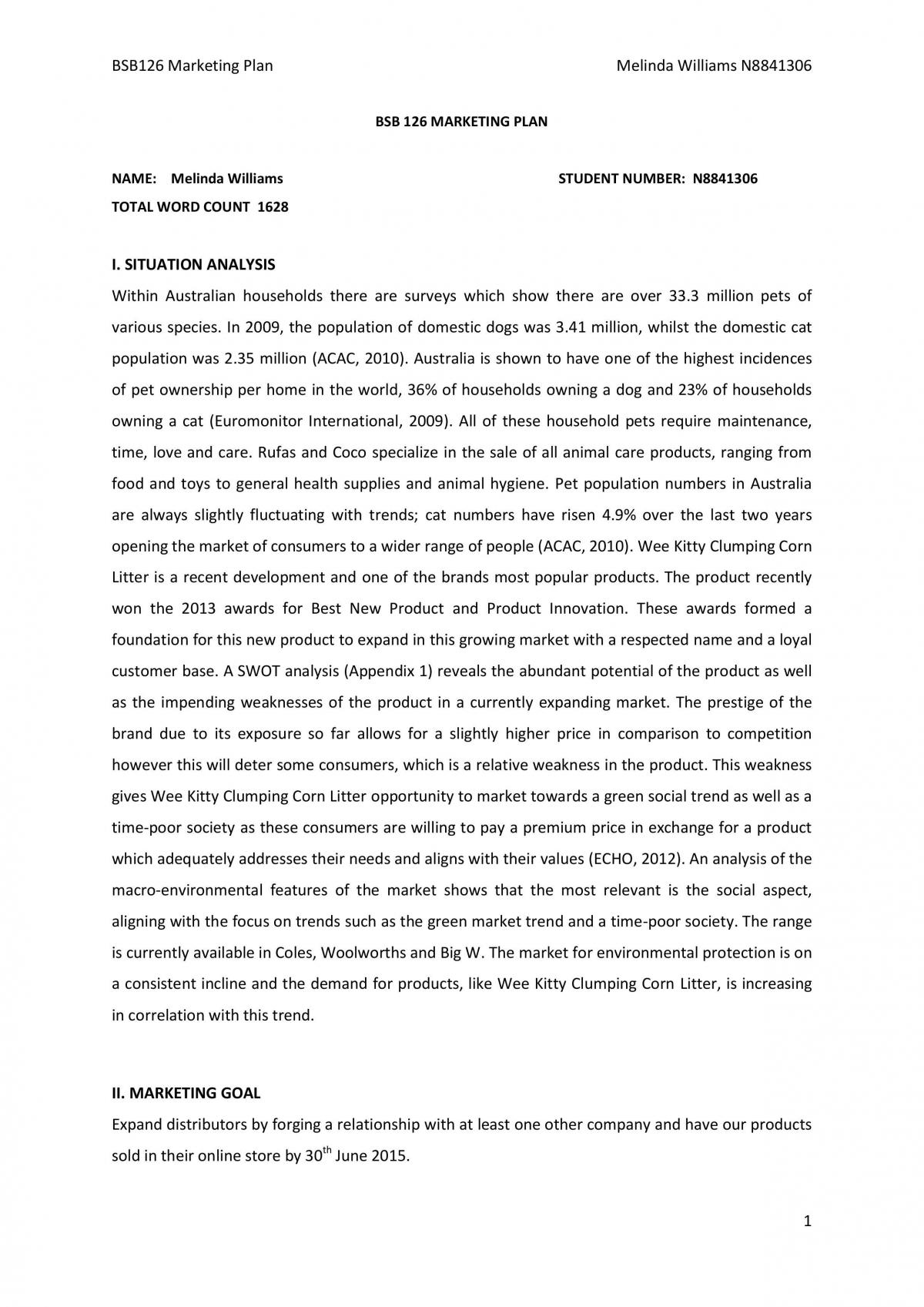 Marketing Plan - Page 1