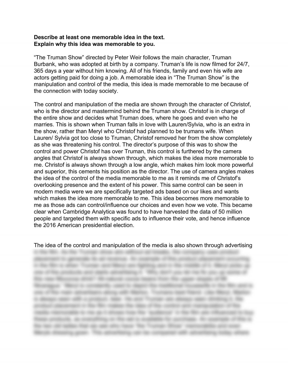 Реферат: The Truman Show Essay Research Paper 2