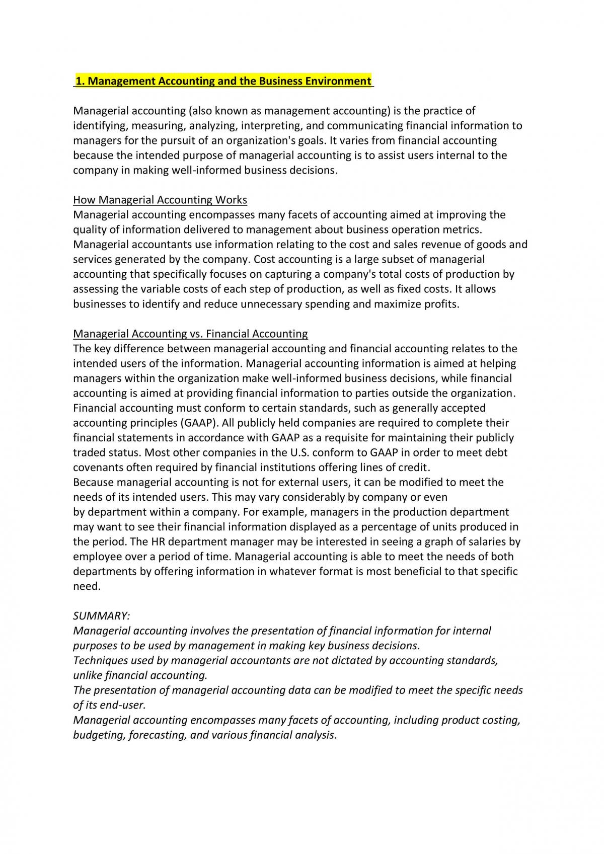 ACCTG 221 Management Accounting Full Course Notes - Page 1