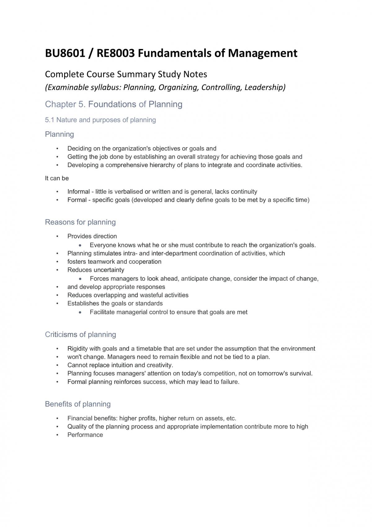 Notes for Fundamentals of Management - Page 1