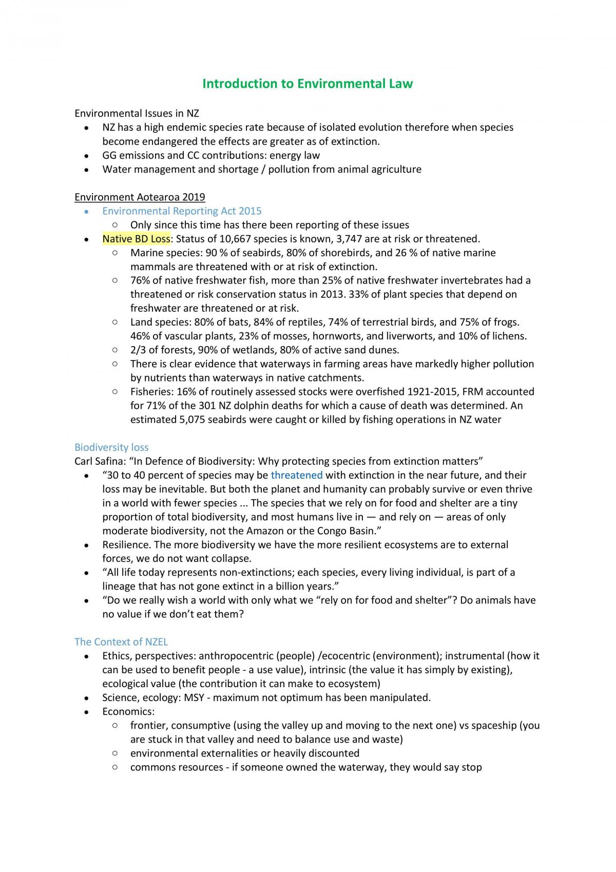 Environmental Law Summary Notes  - Page 1