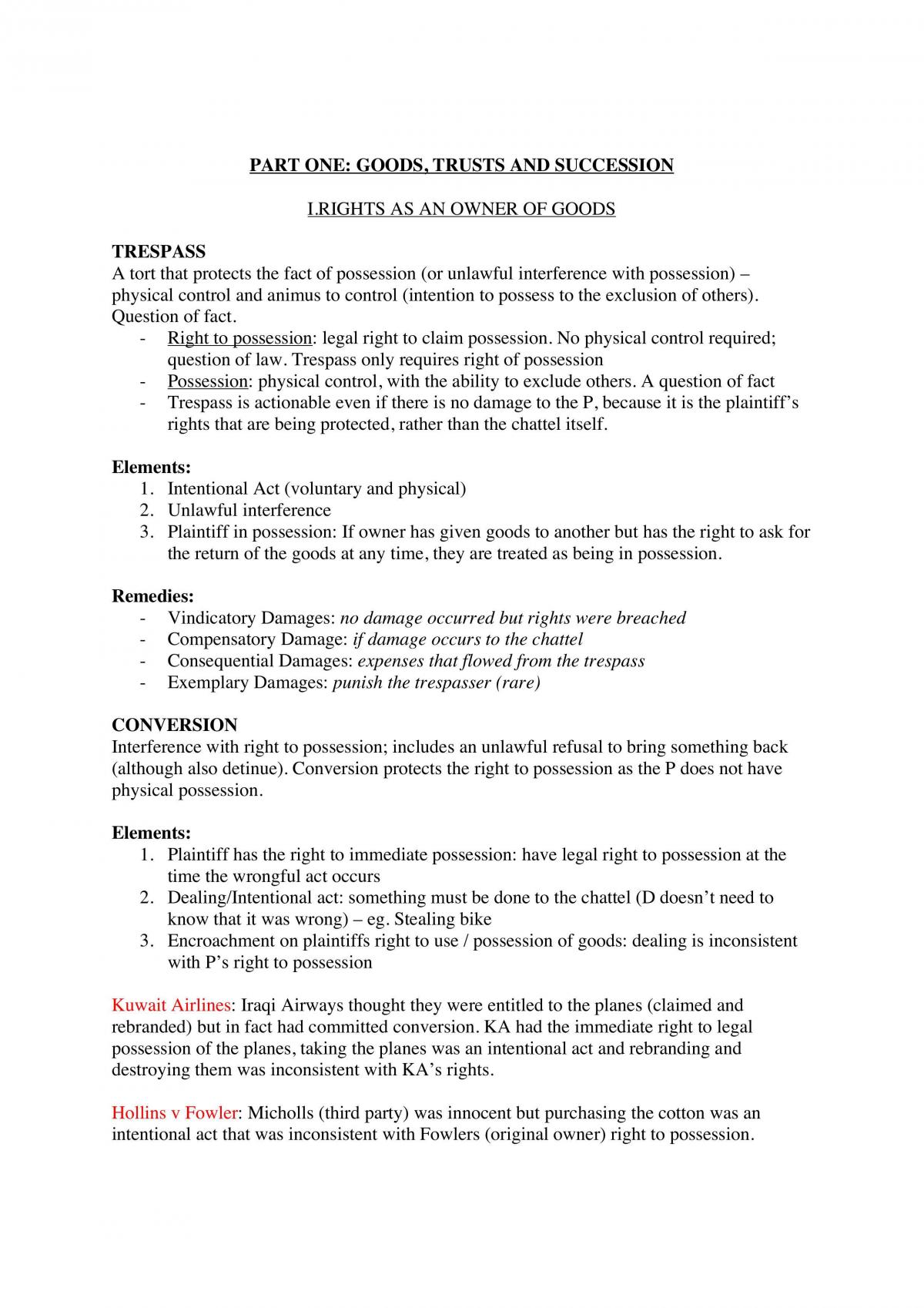 Property Law Summary Notes - Page 1