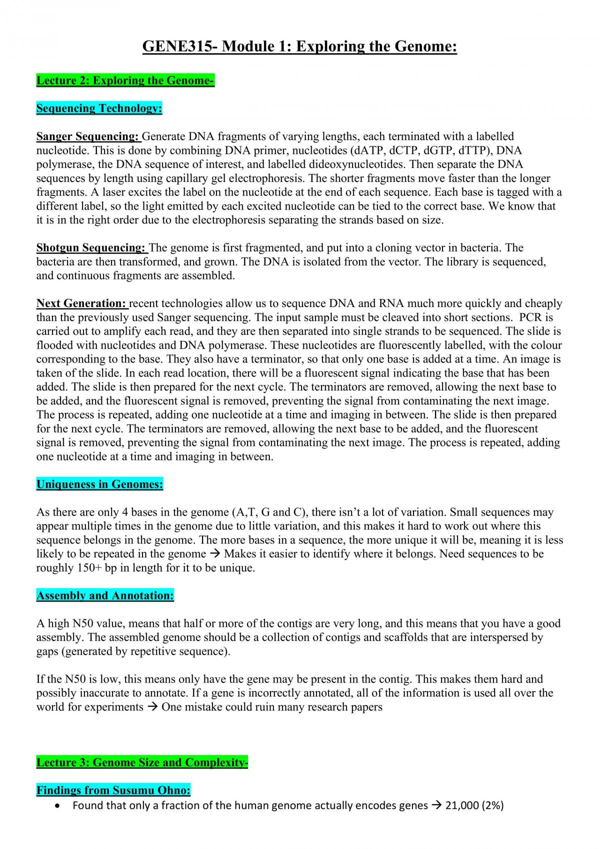 Genomes Study notes - Page 1