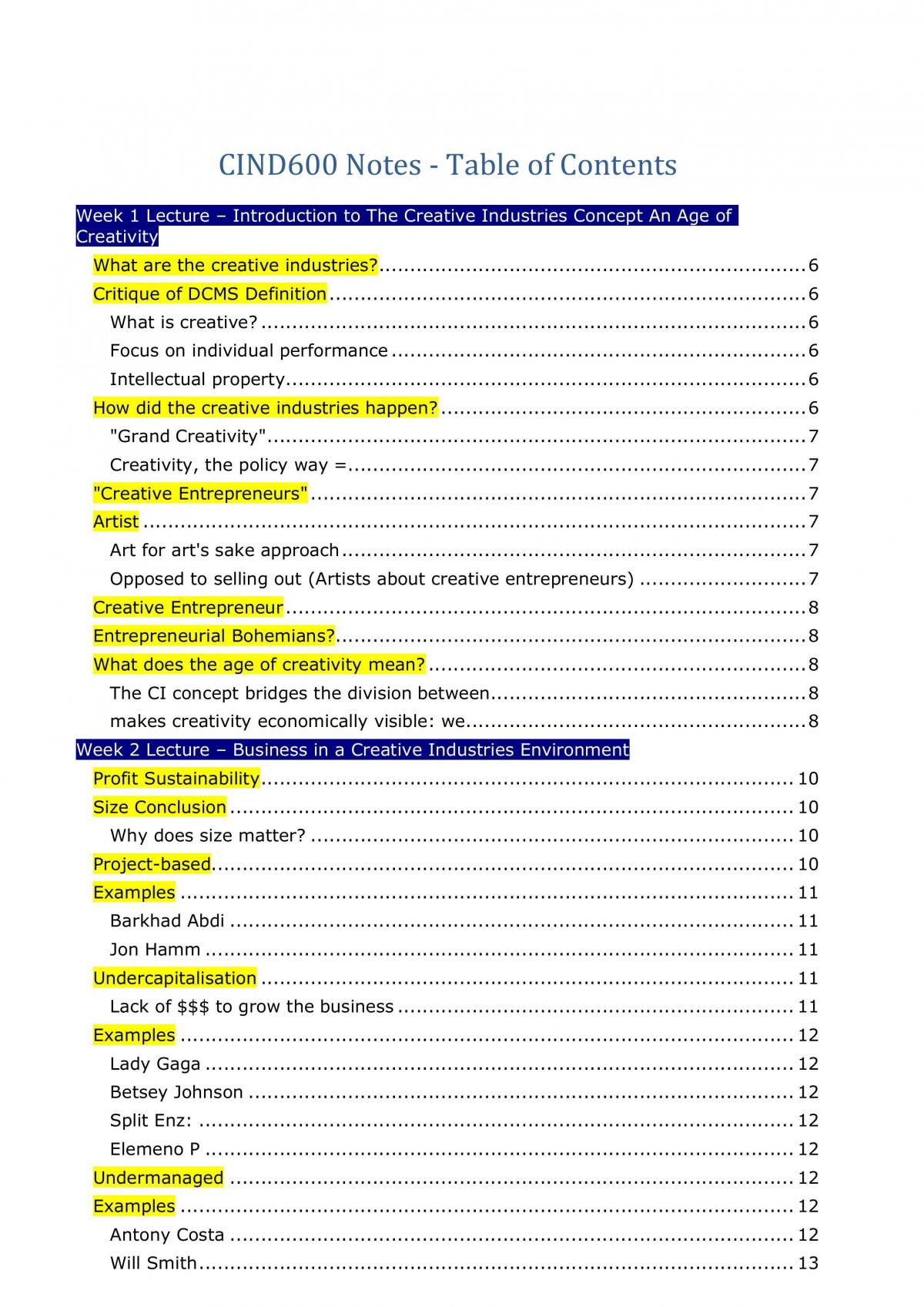 All Lecture Content Notes (Including page number for readings) - Page 1