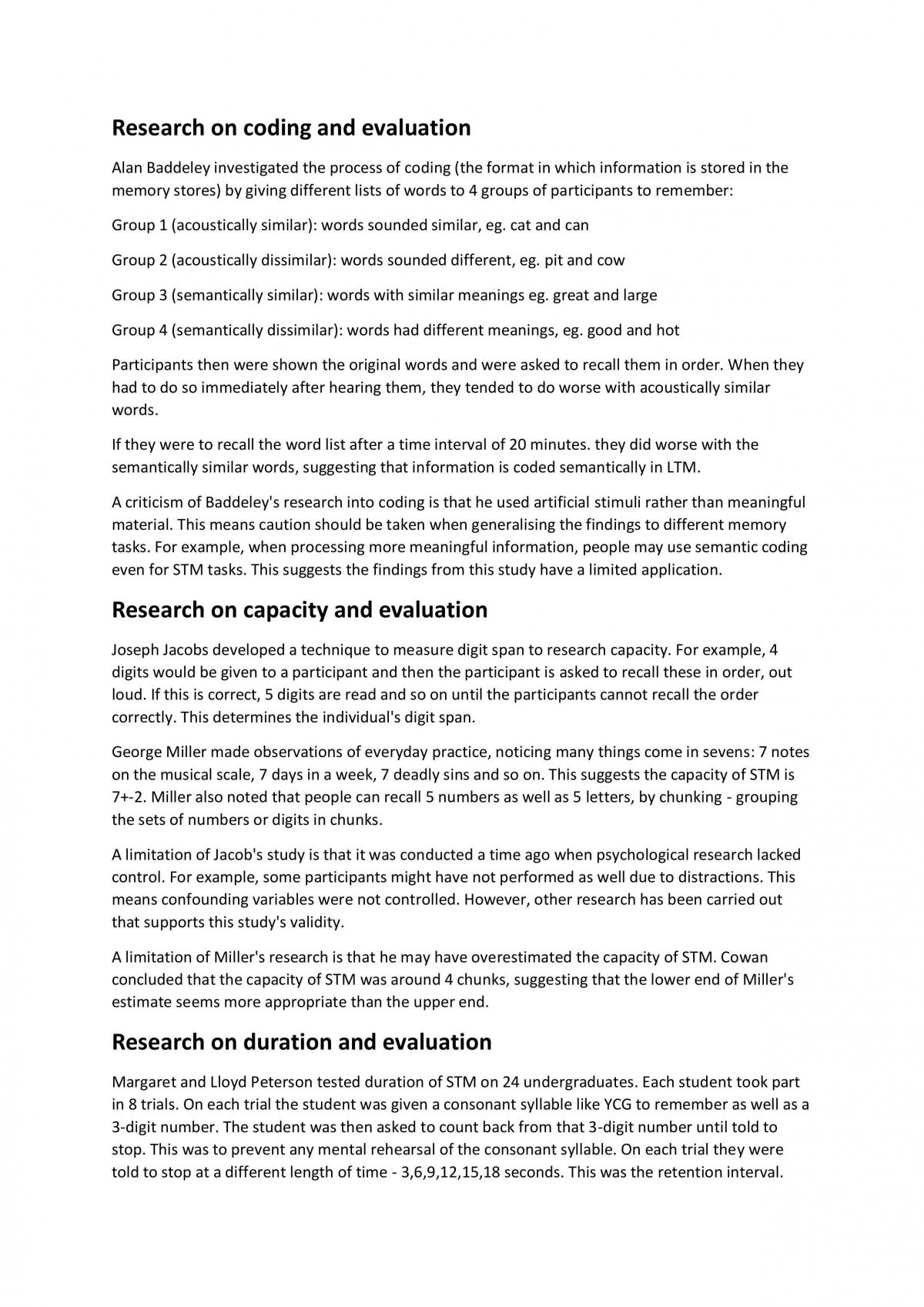 Psychology Notes on Memory - Page 1