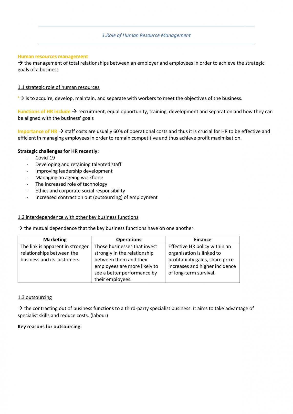 Business Studies Human Resources Notes - Page 1