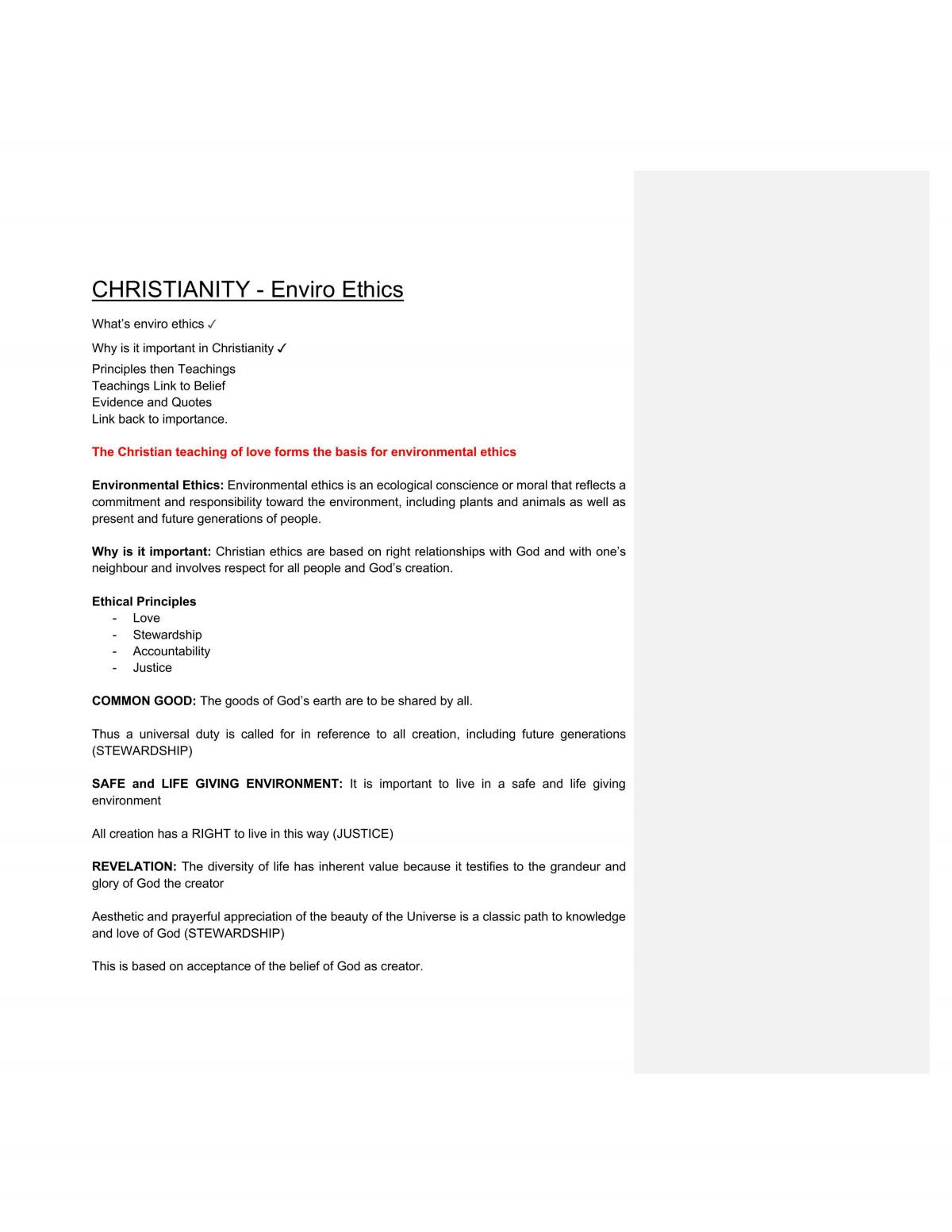 Christianity - Environmental Ethics  - Page 1