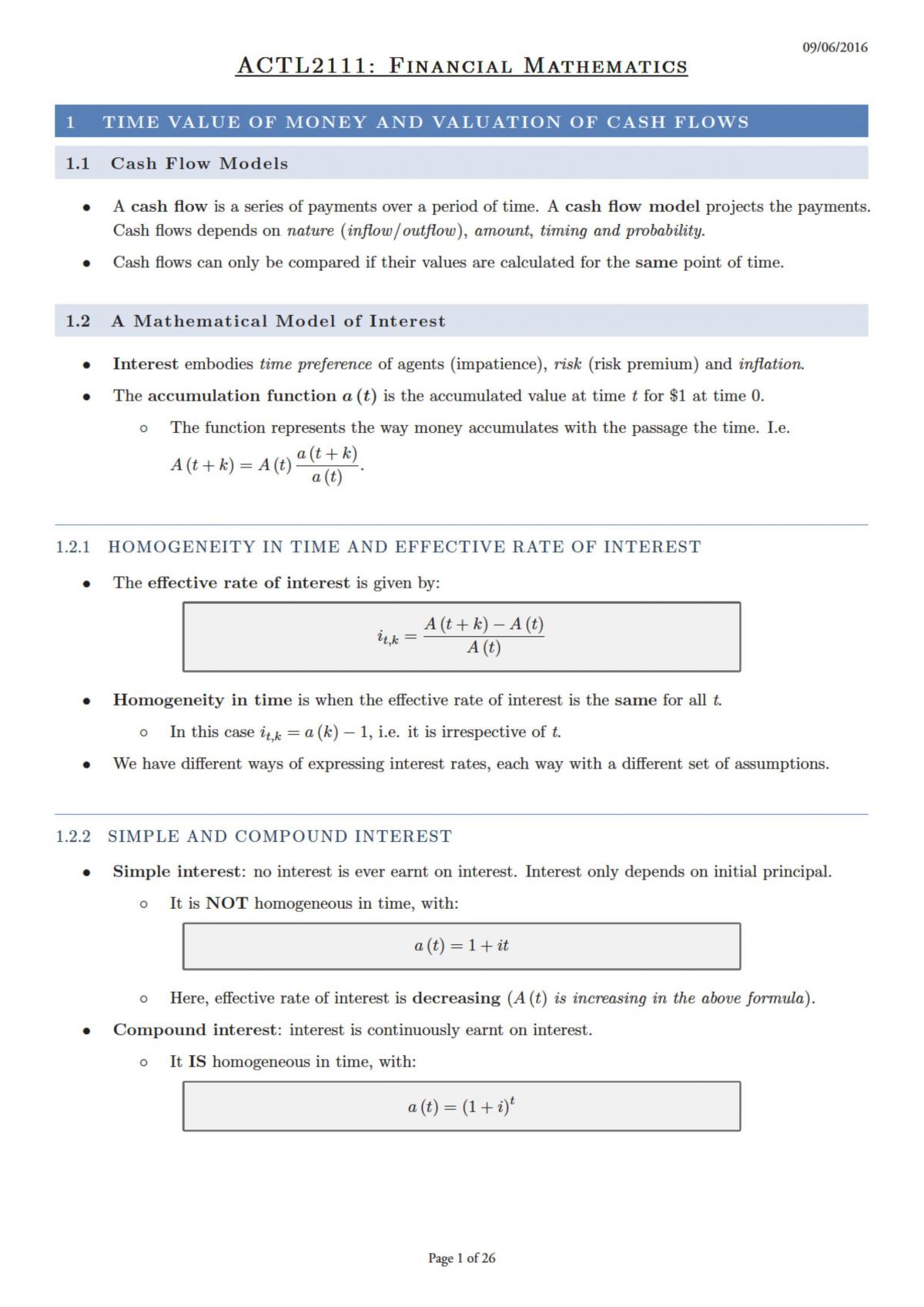 ACTL 2111 - Financial Mathematics - Page 1