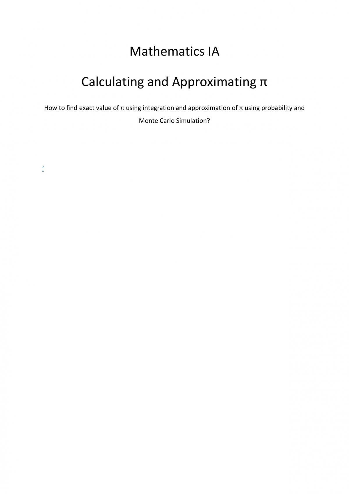 Mathmatics IA calculating pi - Page 1