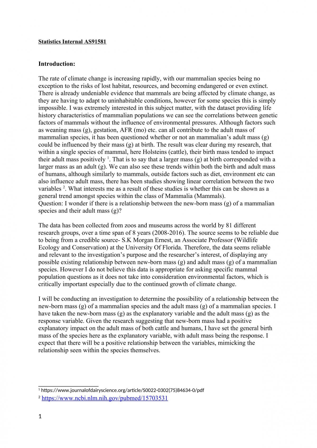 Statistics AS91581 Excellence Internal - Page 1