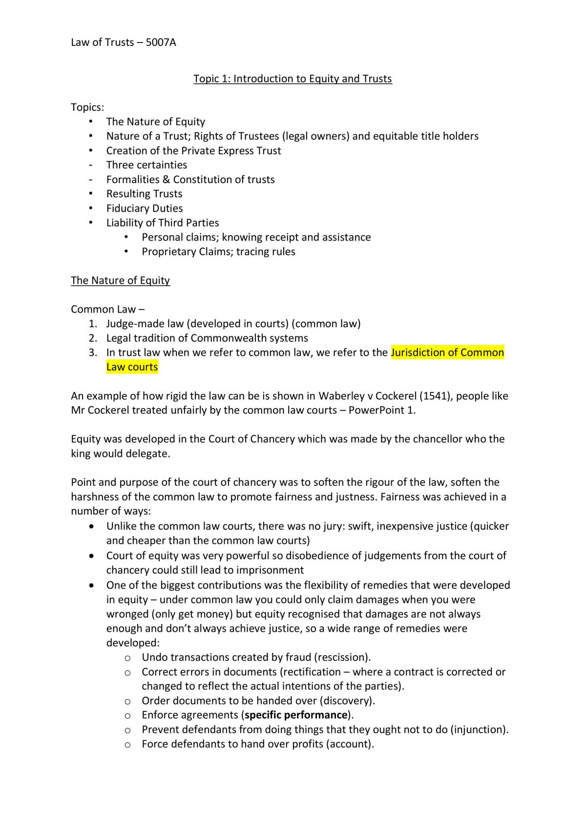 Law of Trusts Full Study Notes - Page 1