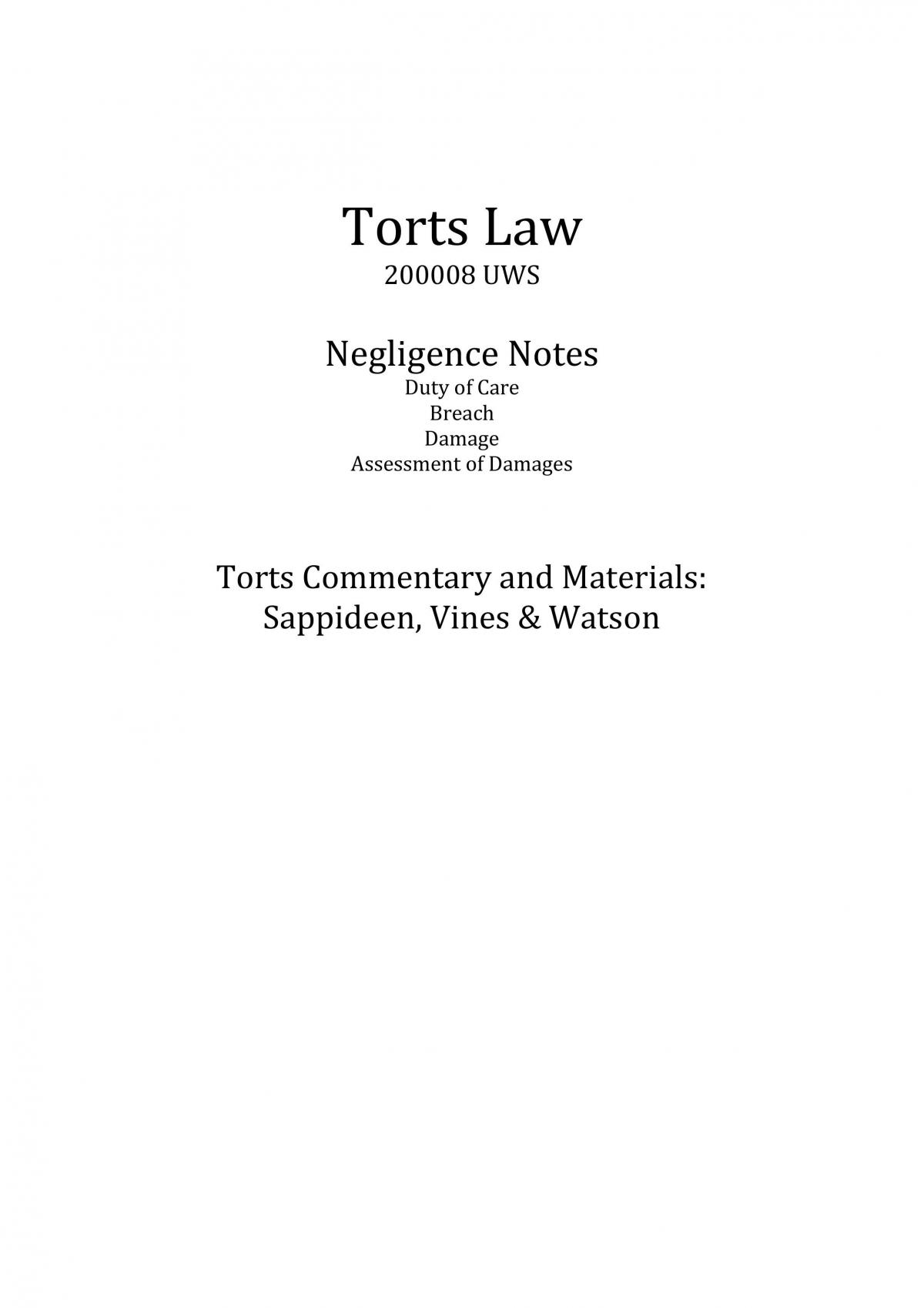 Torts Law Notes - Page 1