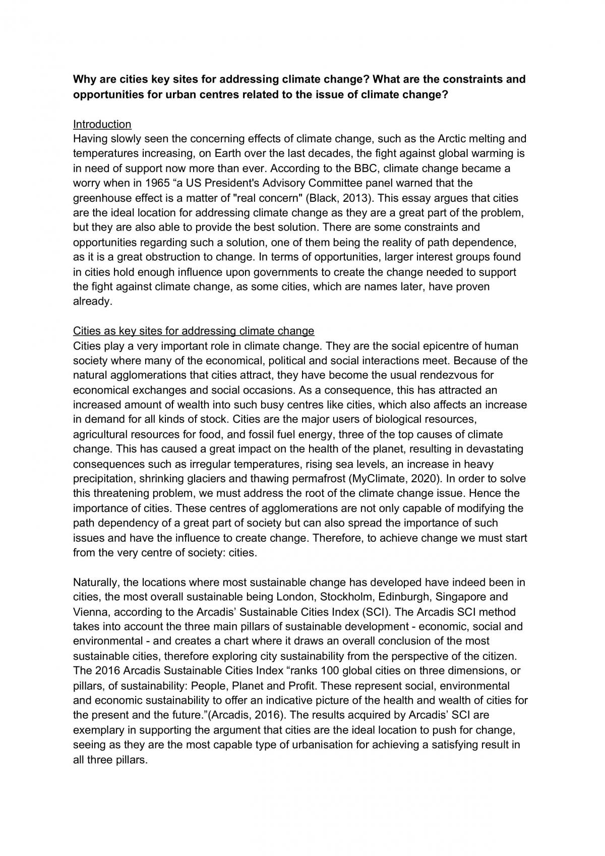 Essay - Why are cities key sites for addressing climate change? - Page 1