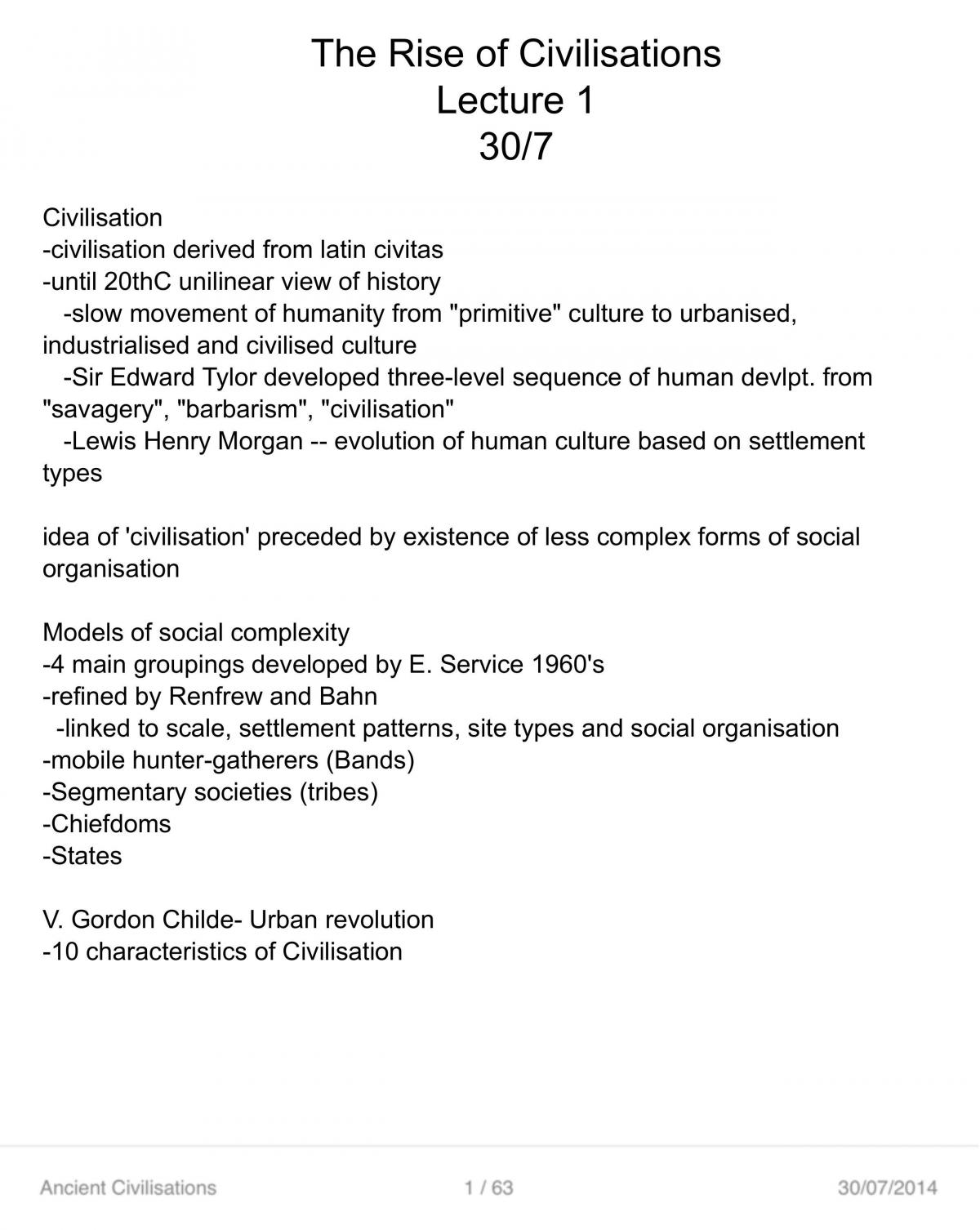 Ancient Civilisations Lecture and Tutorial Notes  - Page 1
