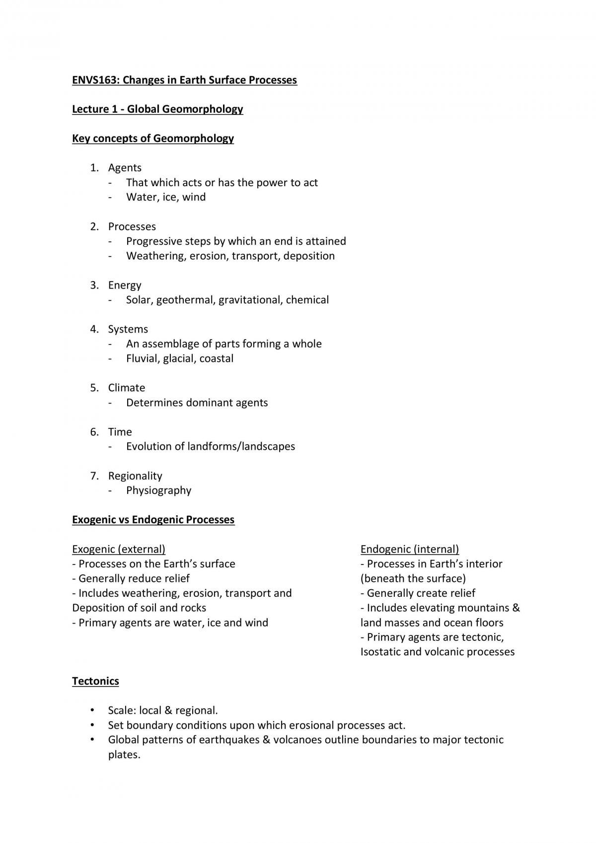 Changes in Earth Surface Processes notes - Page 1