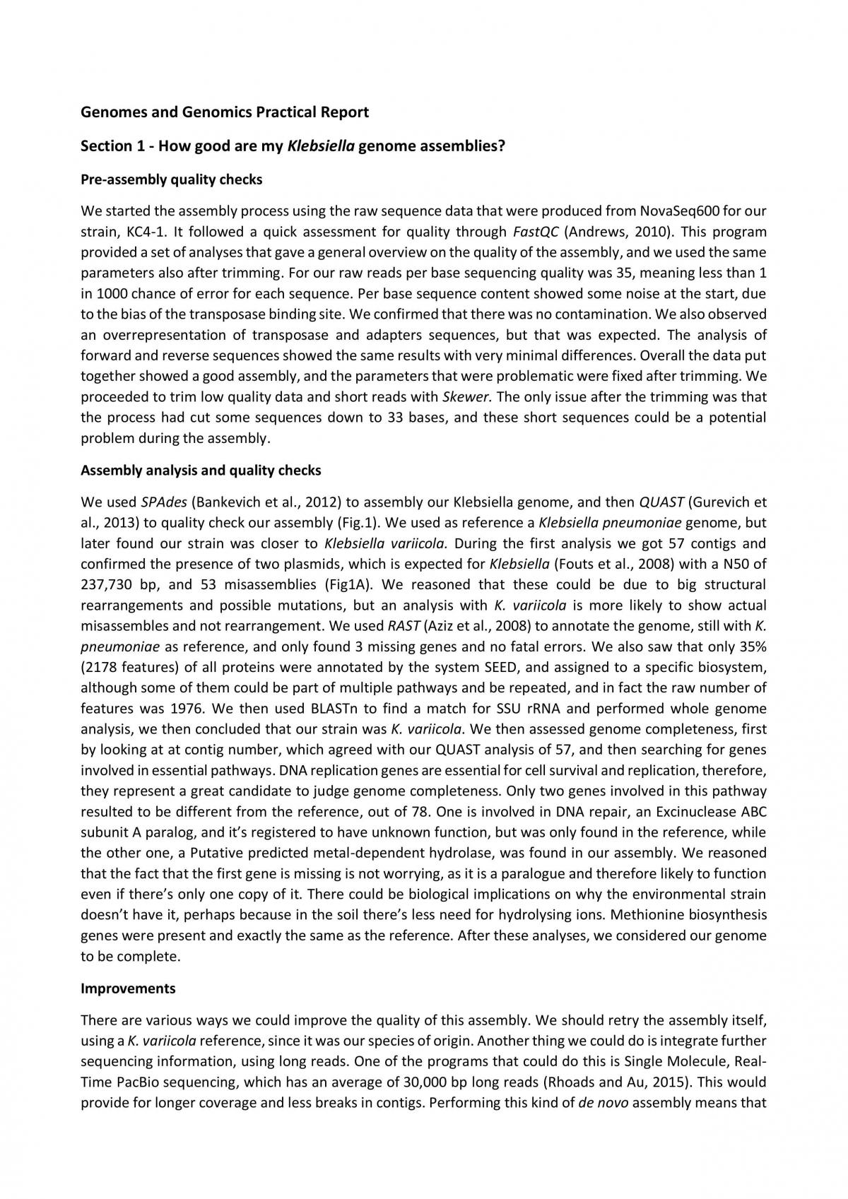 Practical report on the study of Klebsiella genome assembly - Page 1