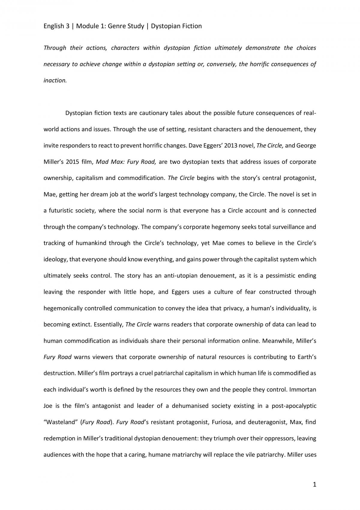 Genre Study Major Comparative Essay - Page 1