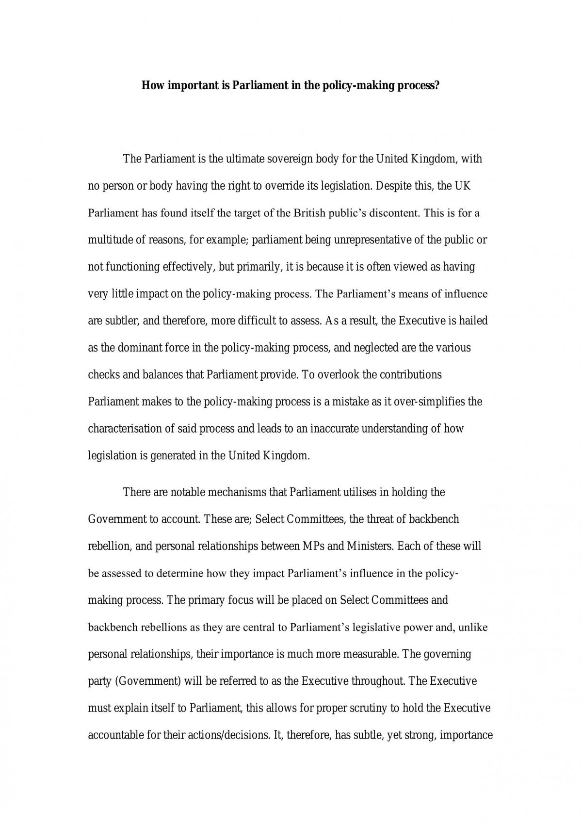 How important is Parliament in the policy-making process? - Page 1