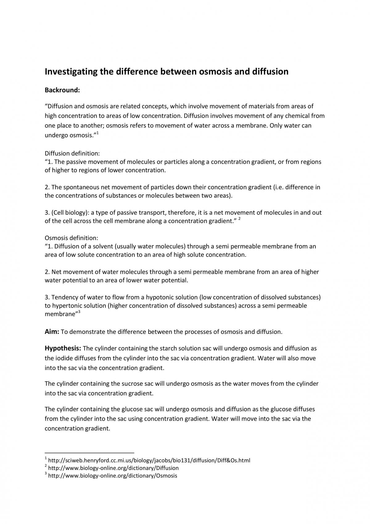 Y11 Biology Diffusion and Transpiration Practical Assignment - Page 1