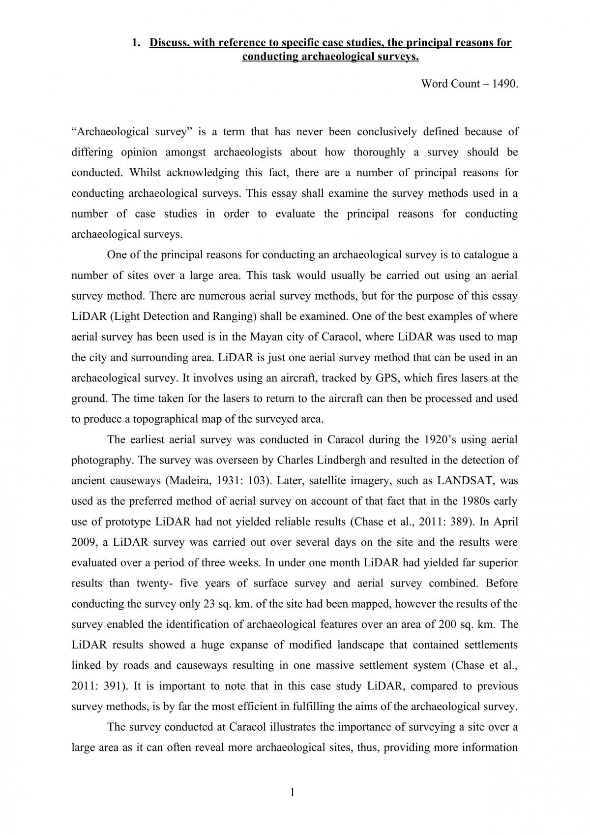  Discuss, with reference to specific case studies, the principal reasons for conducting archaeological surveys - Page 1