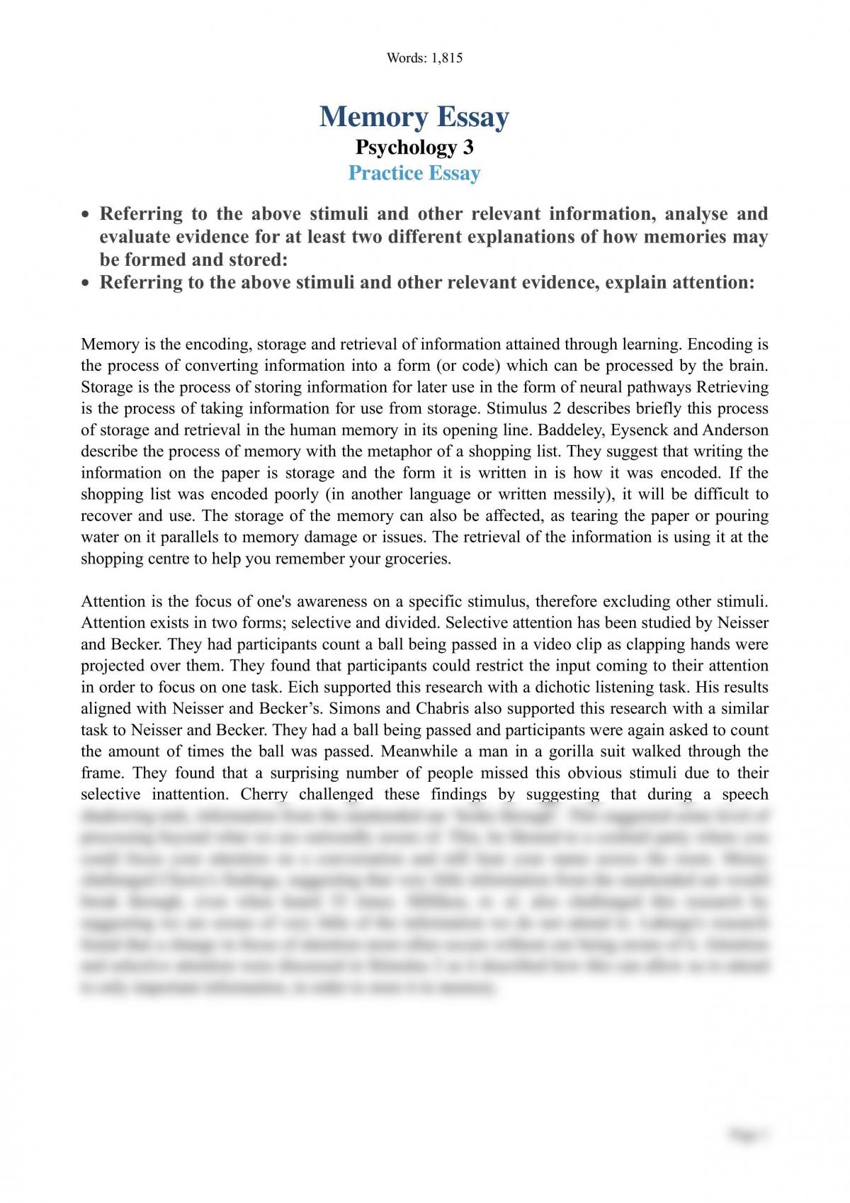 memory research paper thesis