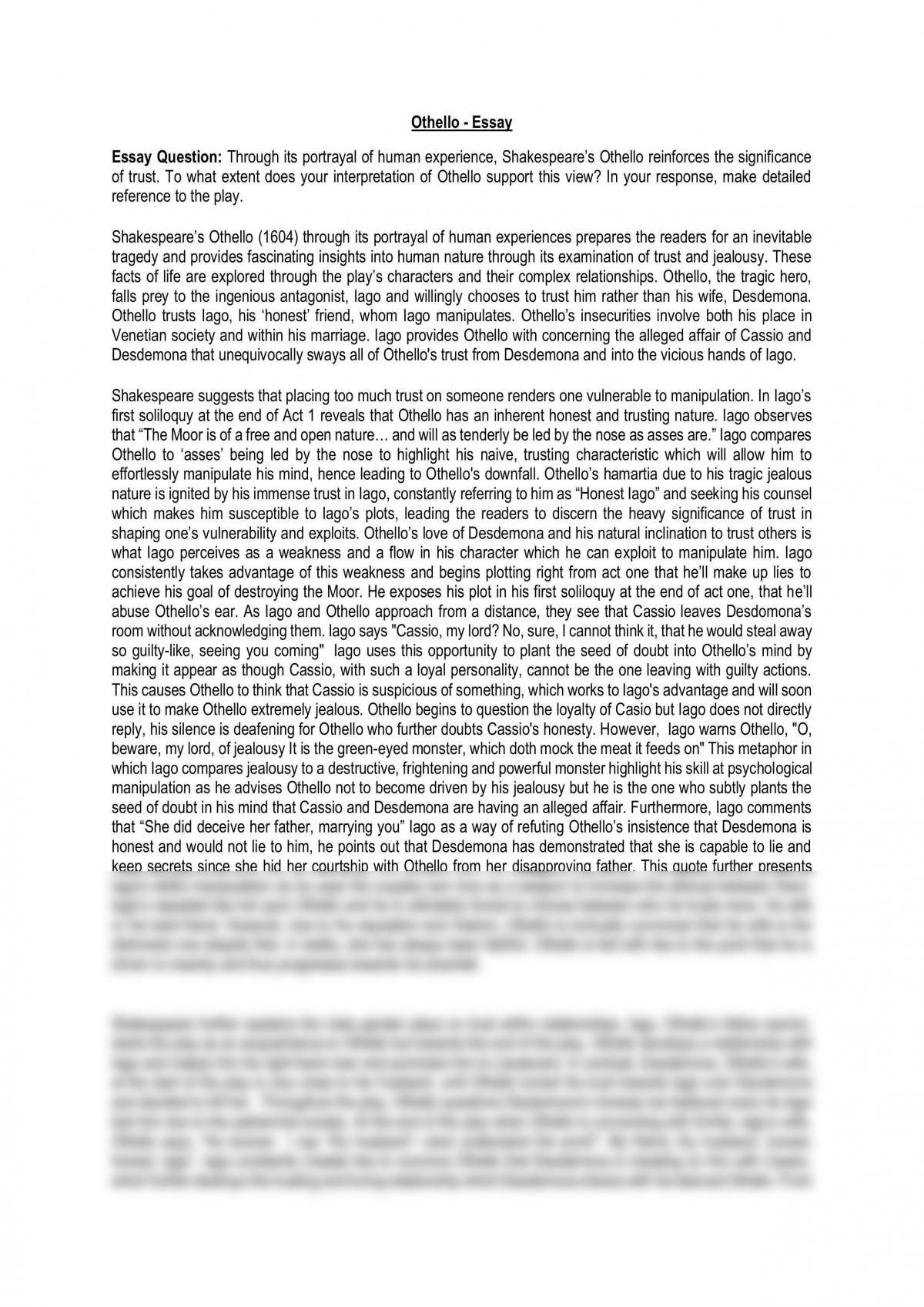 othello's downfall essay pdf