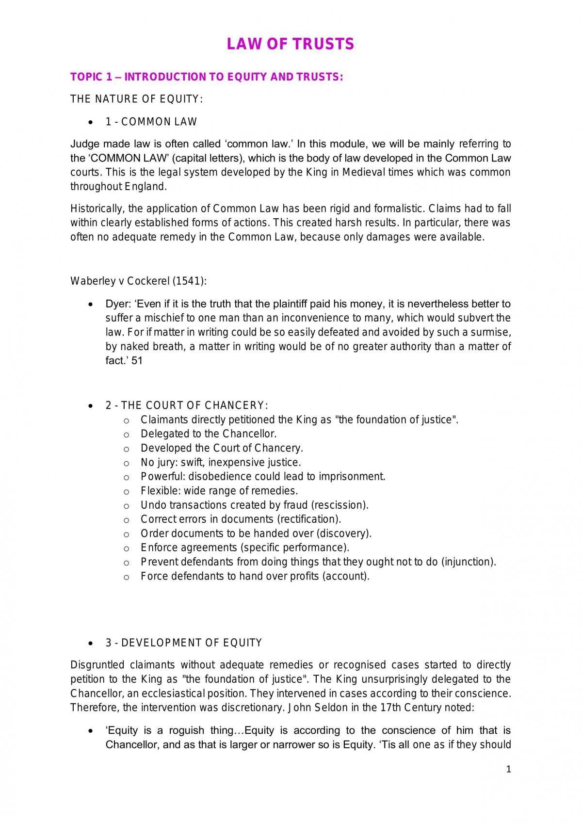 Compilation of notes for the Law of Trusts module - Page 1