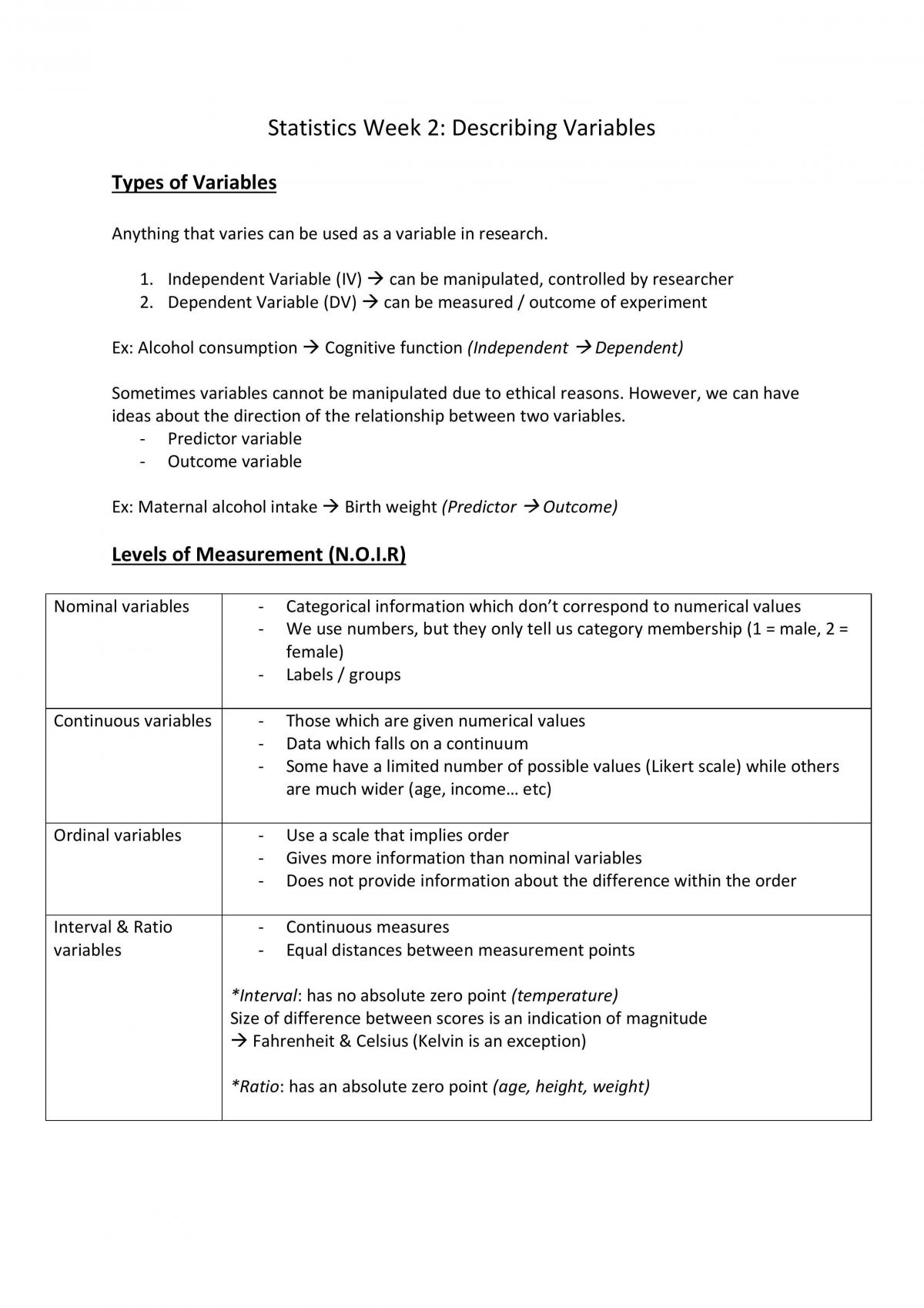 Year 1 Statistics  - Page 1