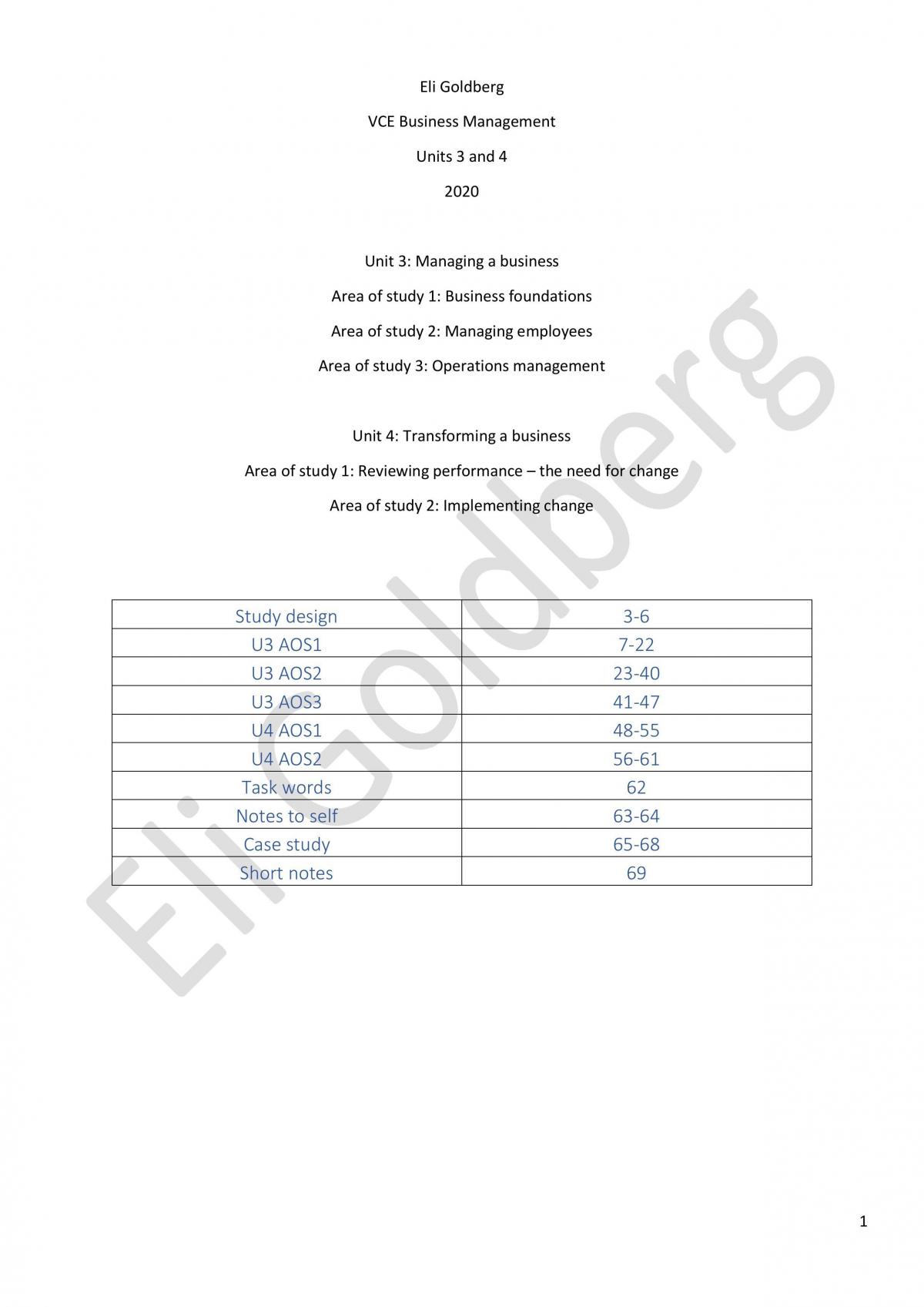 Business Management 3/4 Study Notes - Page 1