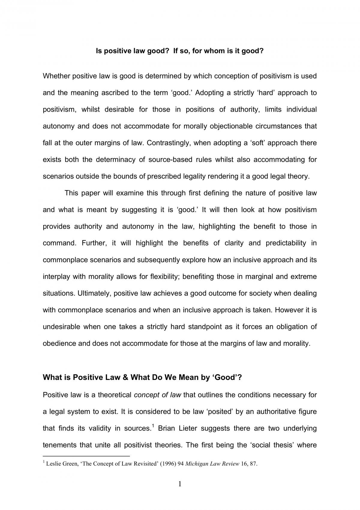 Jurisprudence Assignment - Positive Law - Page 1