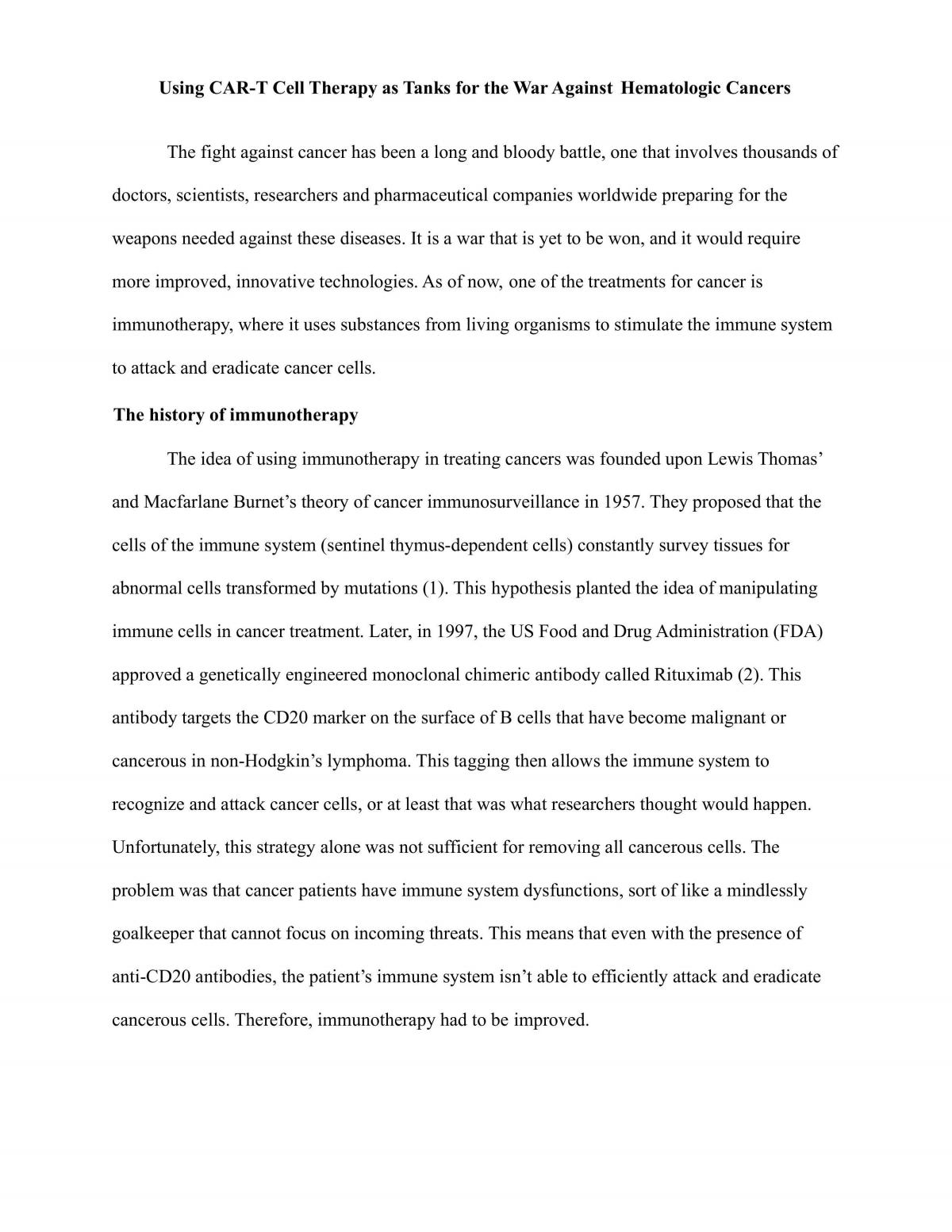 Term Essay on Immunotherapy  - Page 1