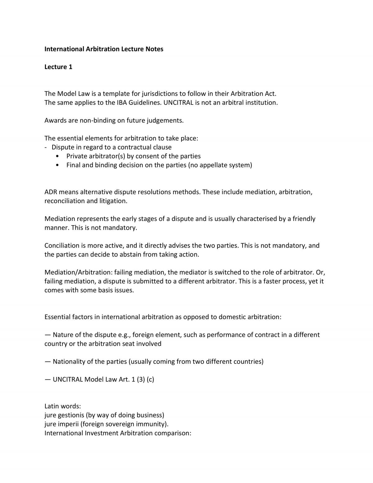 International Arbitration Notes - Page 1