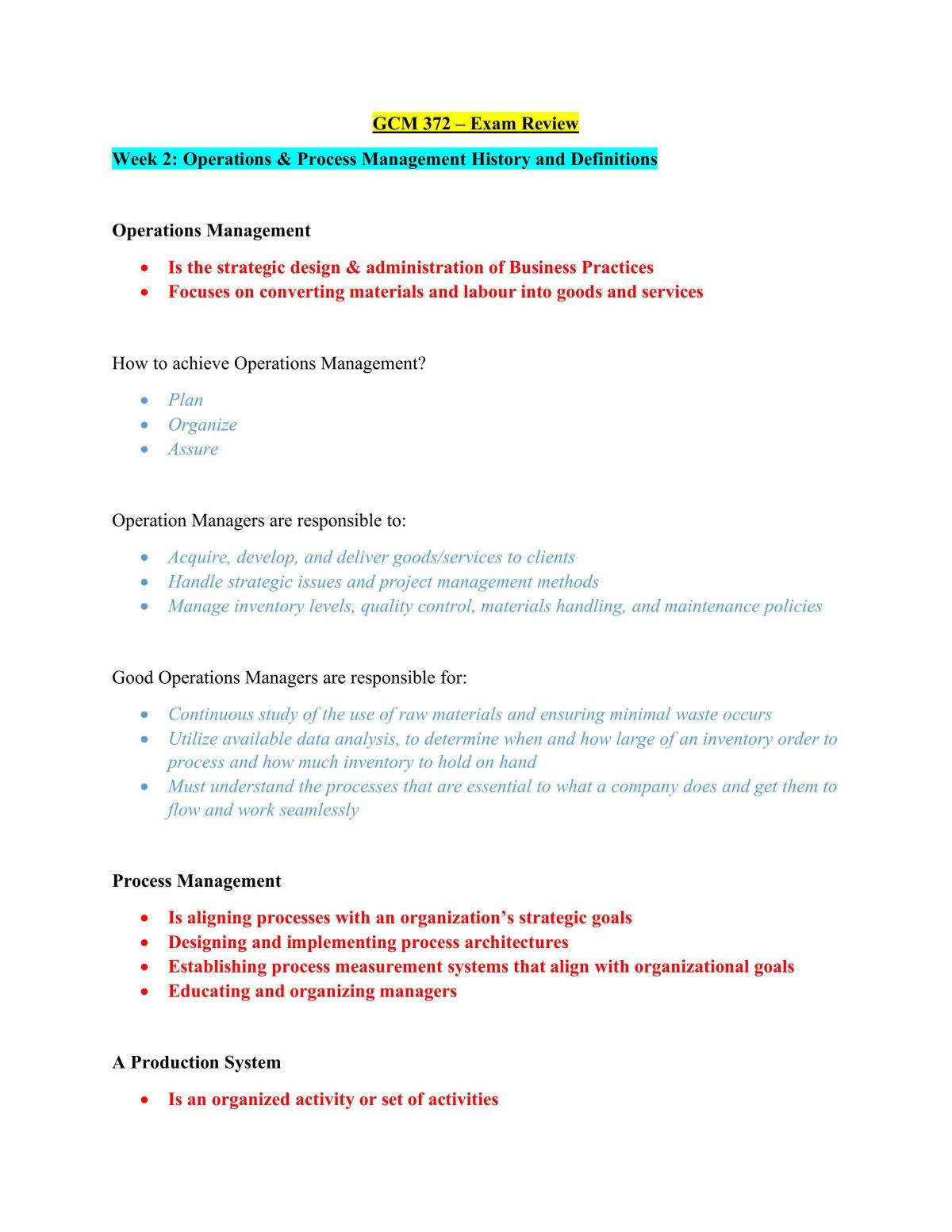 Operations and Process Management Exam Review - Page 1