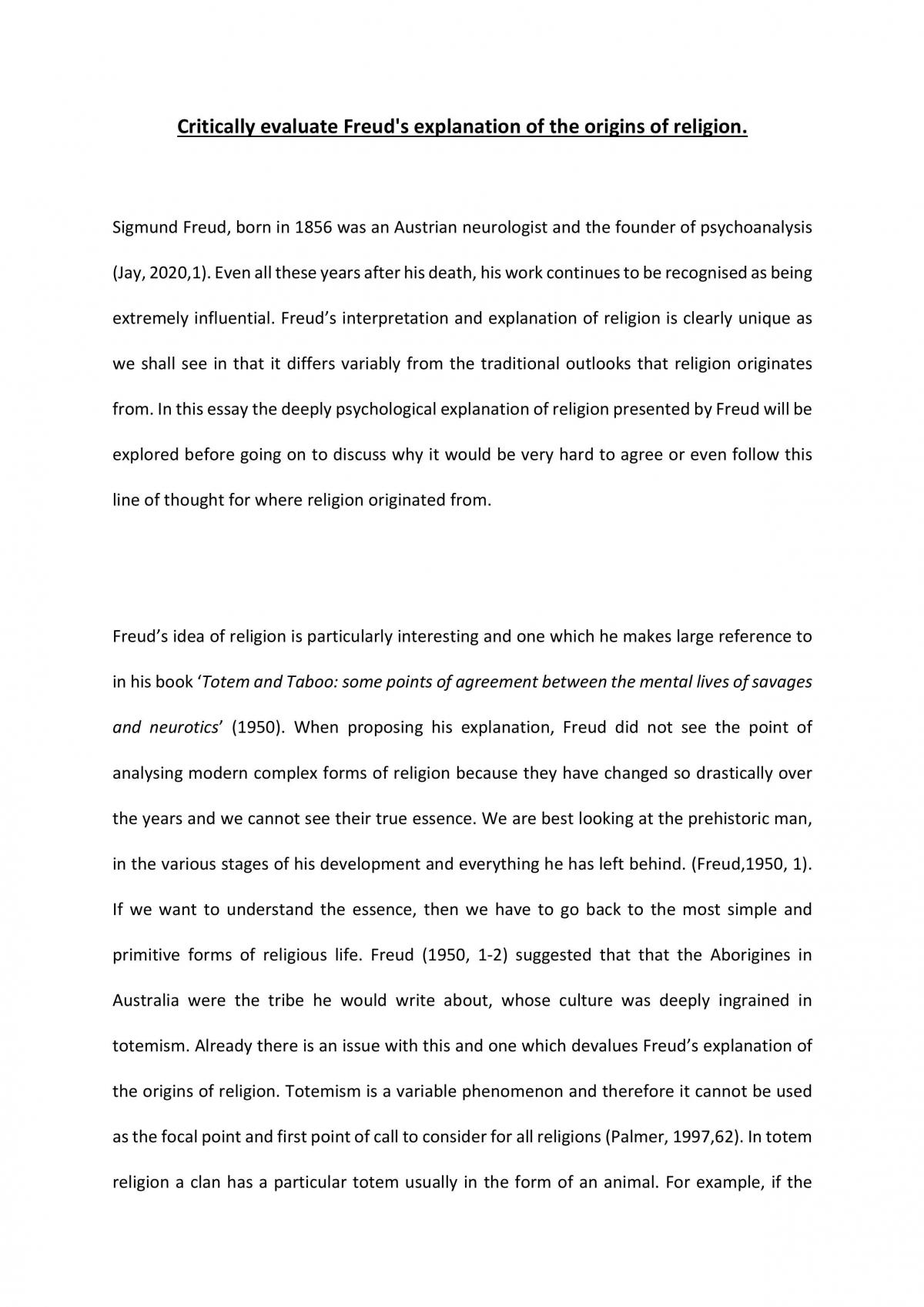 Critically evaluate Freud's explanation of the origins of religion - Page 1