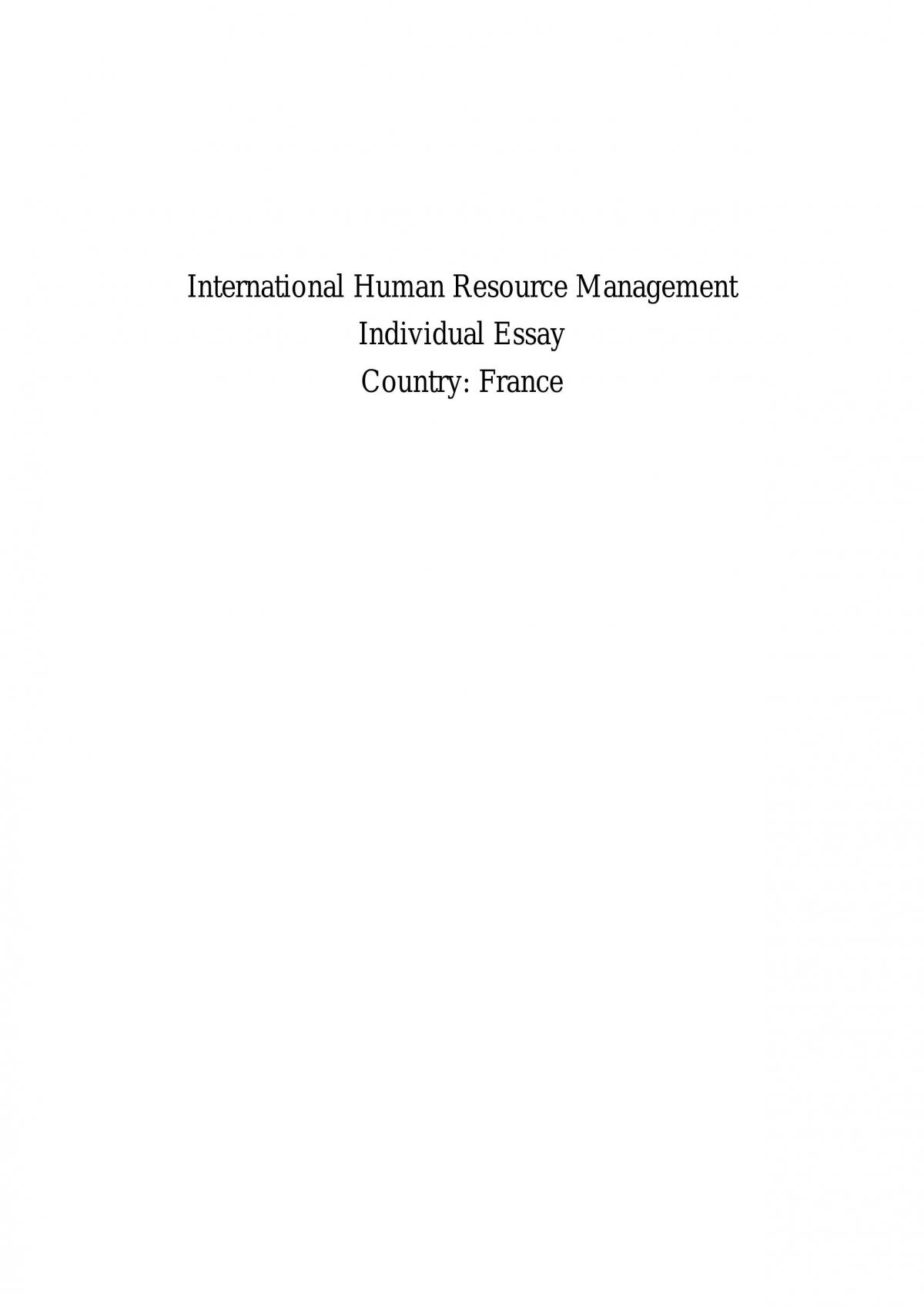 International Human Resource Management Essay - Page 1
