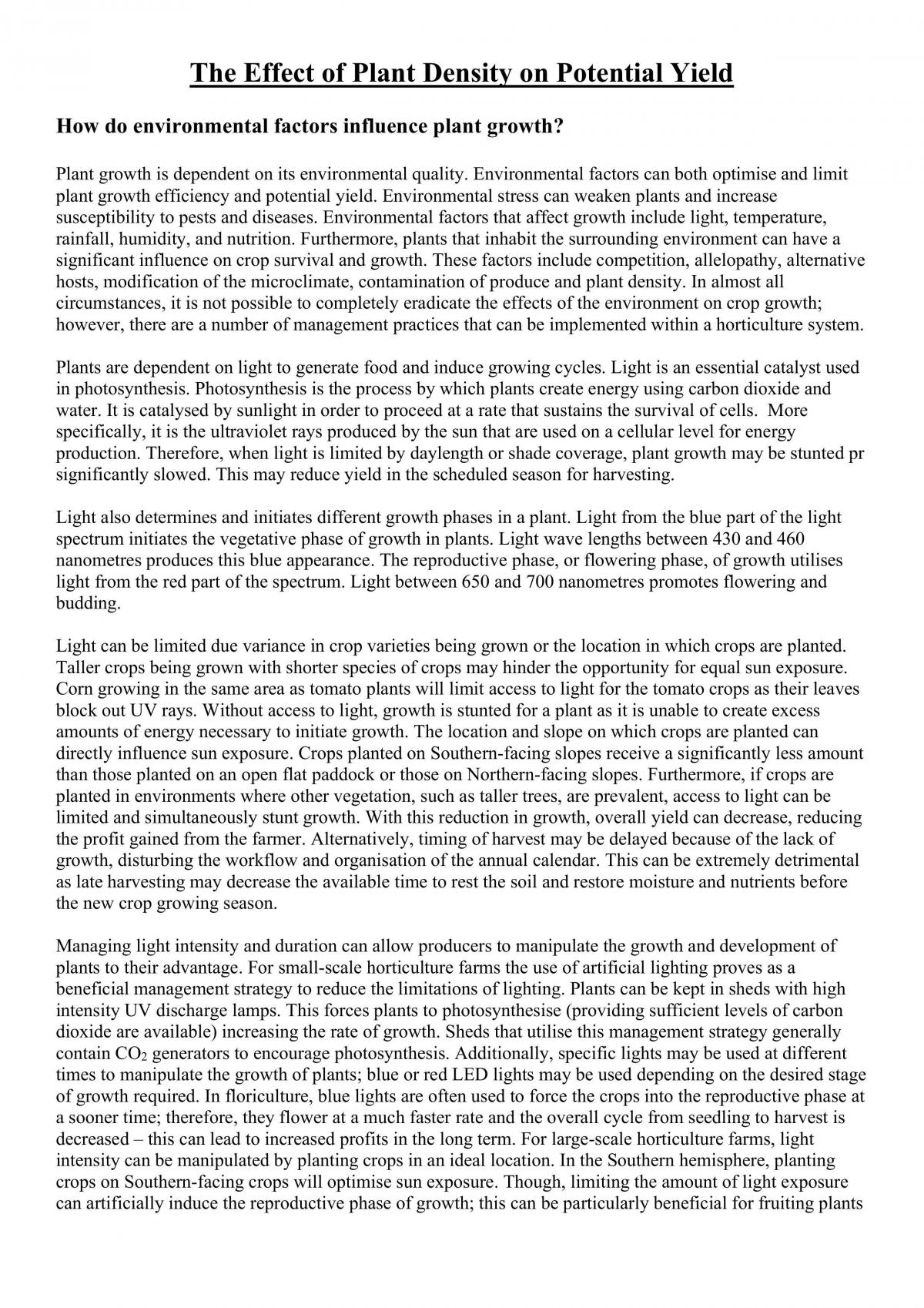 The Effect of Plant Density on Potential Yield - Page 1